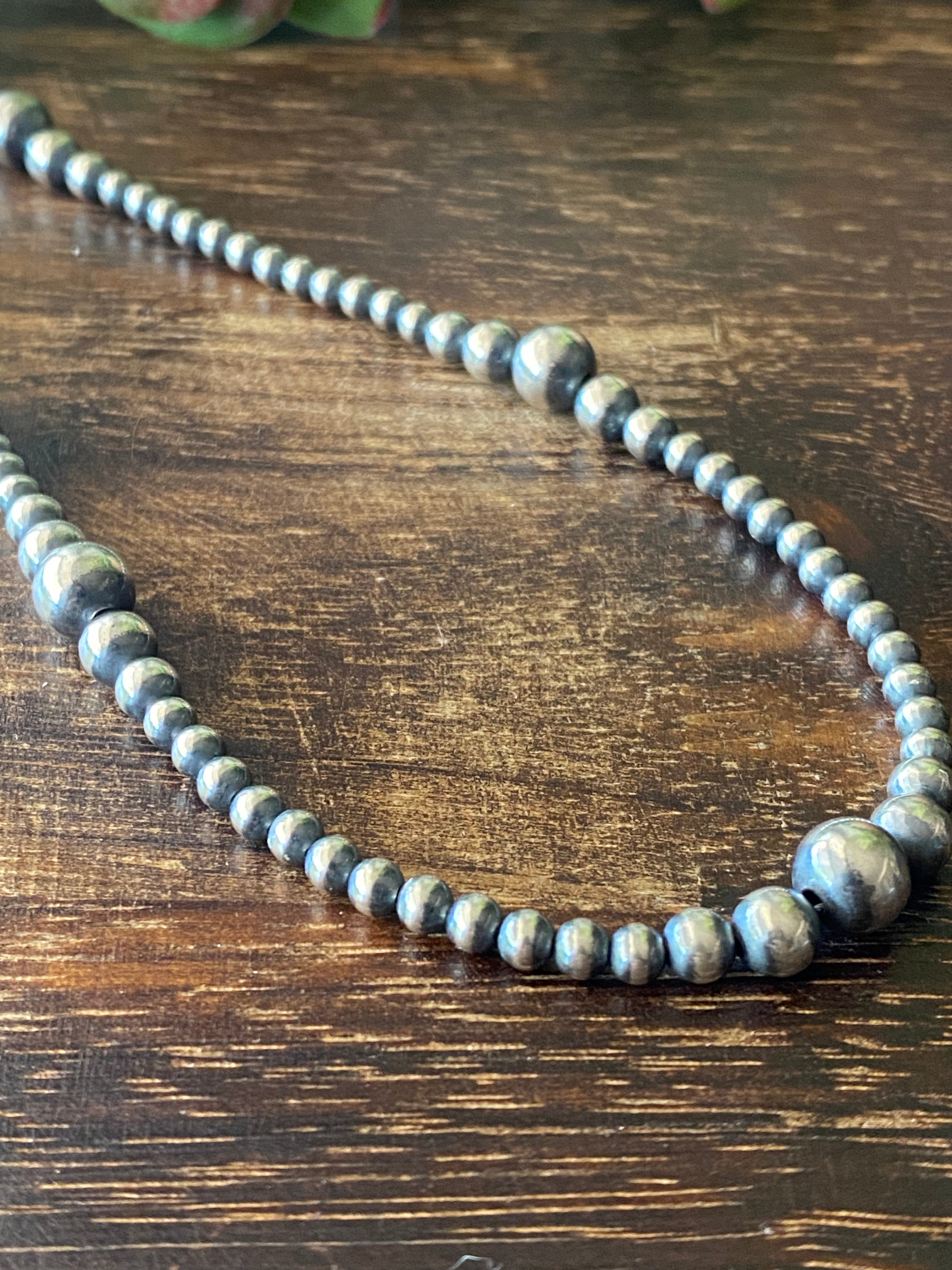 Navajo Strung Sterling Silver Graduated Pearl Necklace