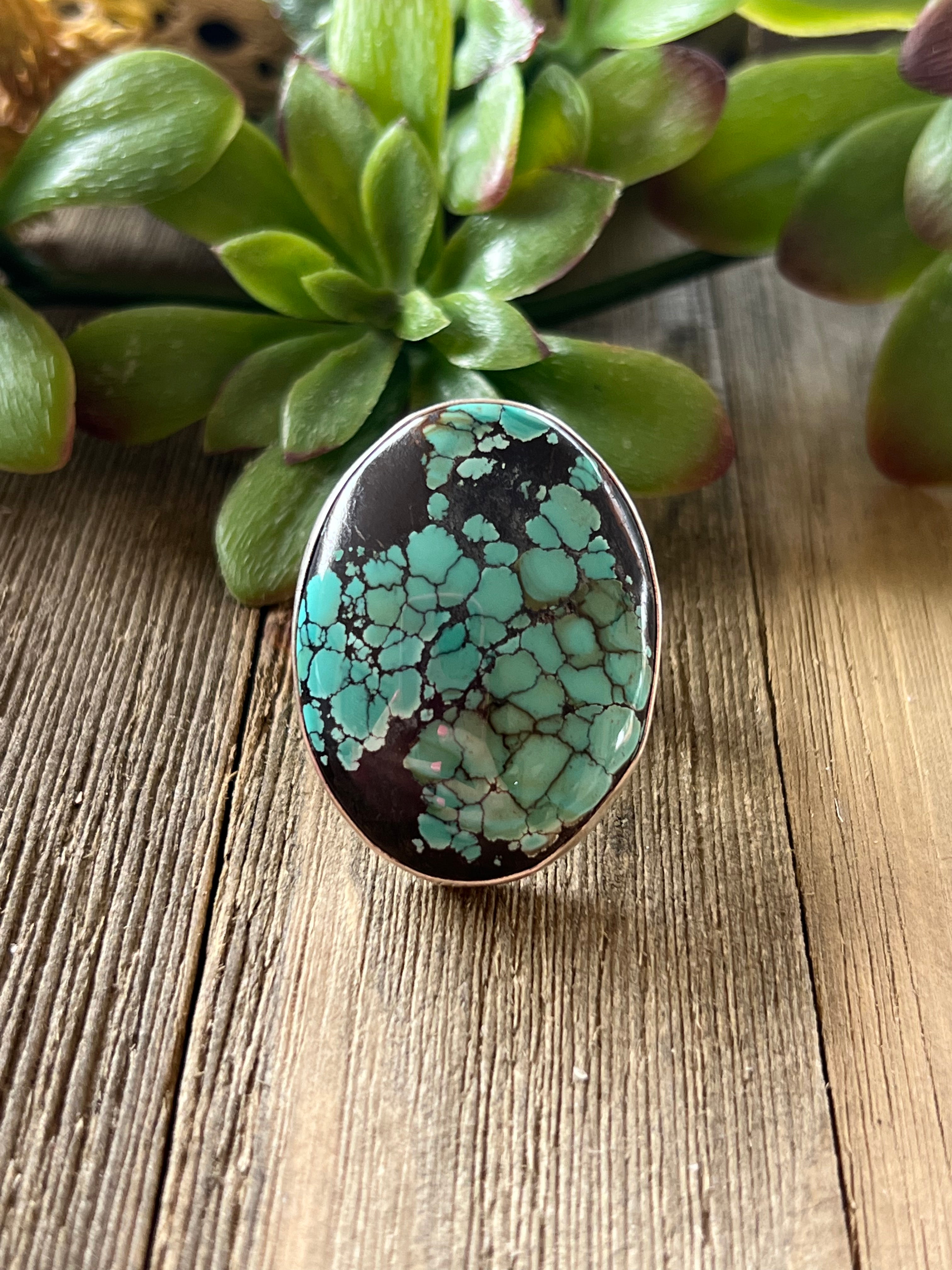 Navajo Made Kingman Turquoise & Sterling Silver Ring Size 7.75