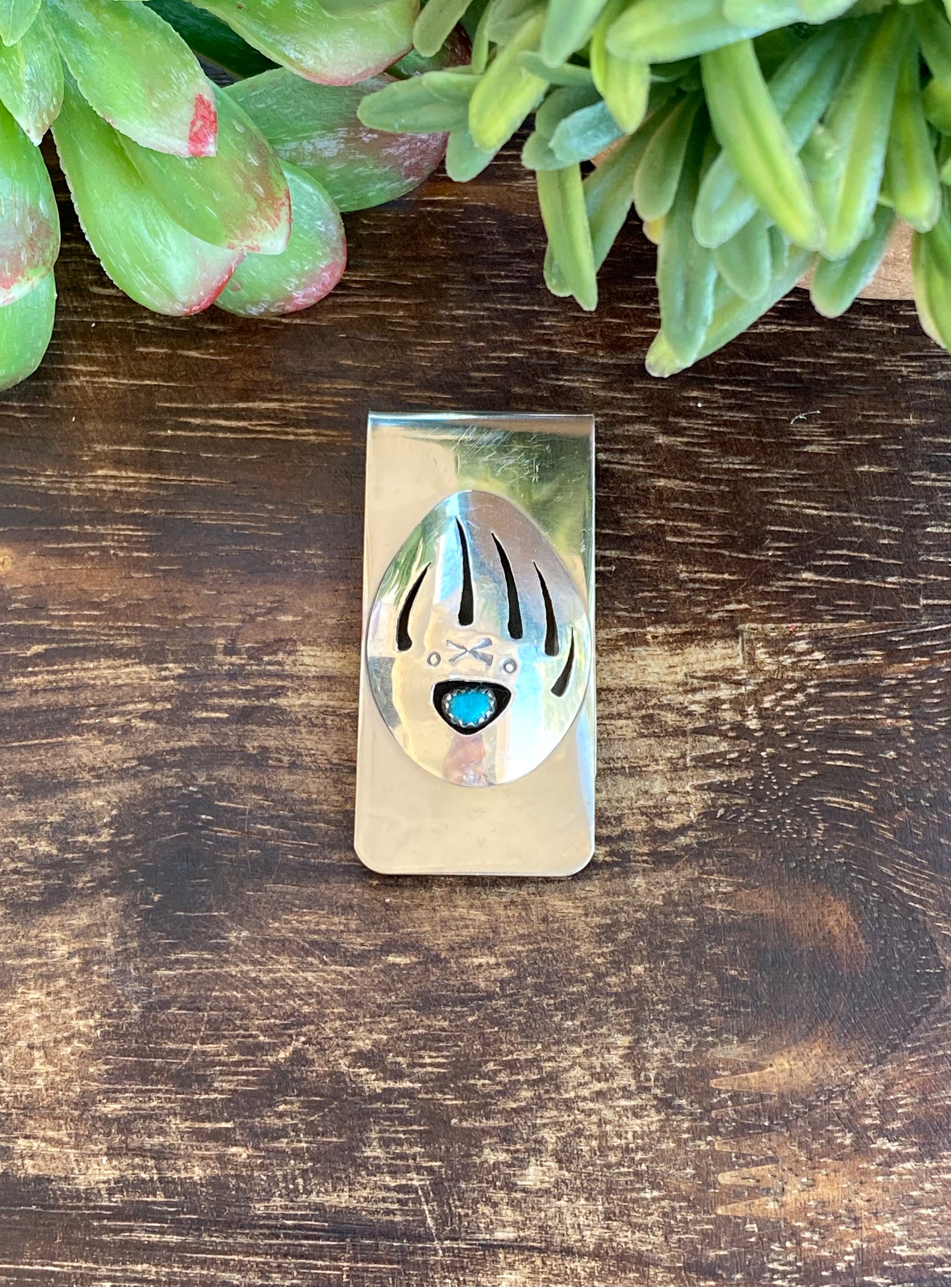 Navajo Made Turquoise & Sterling Silver Bear Claw Money Clip