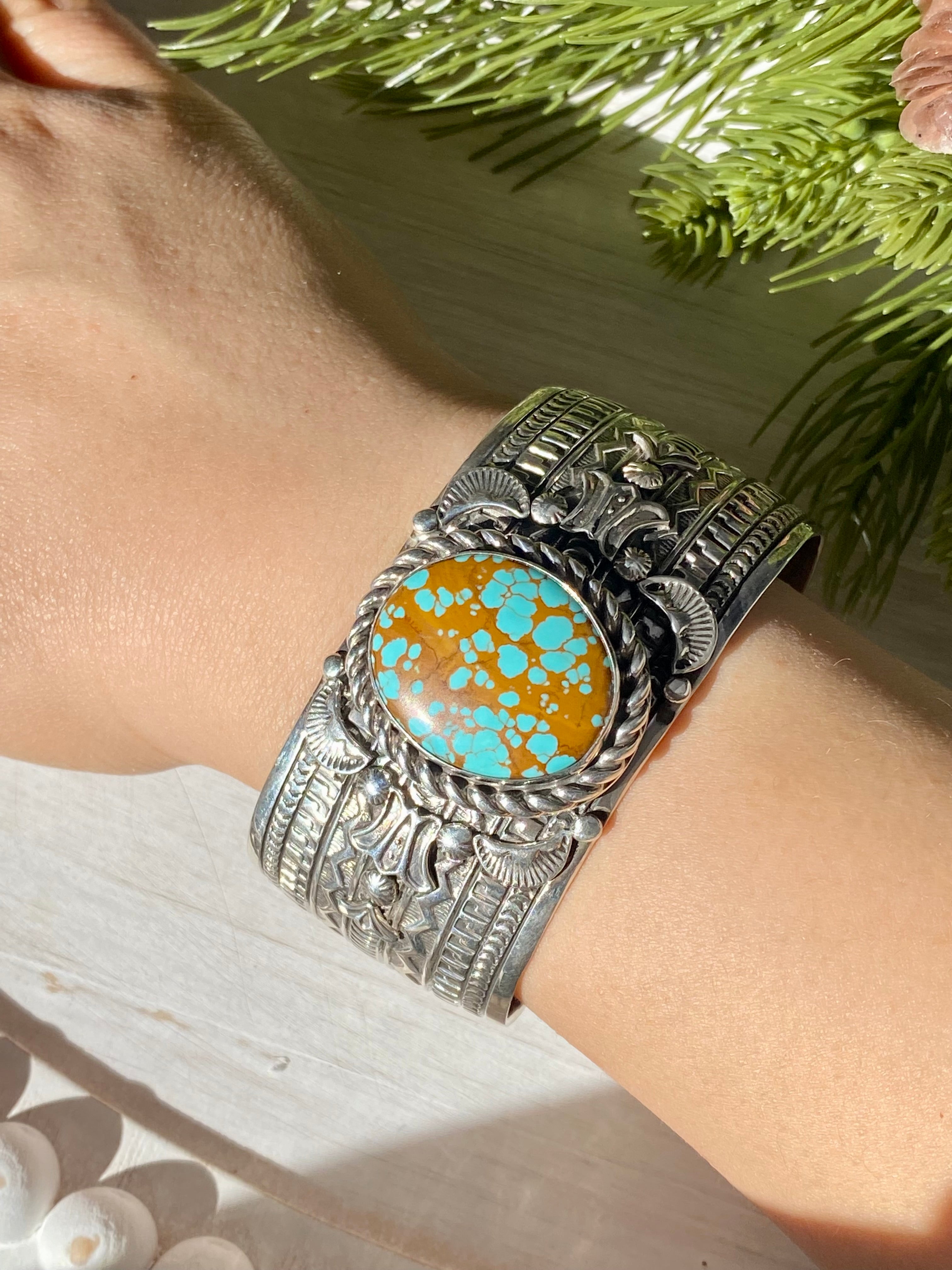 Jereme Delgarito Natural Pilot Mountain Turquoise & Sterling Silver Cuff Bracelet