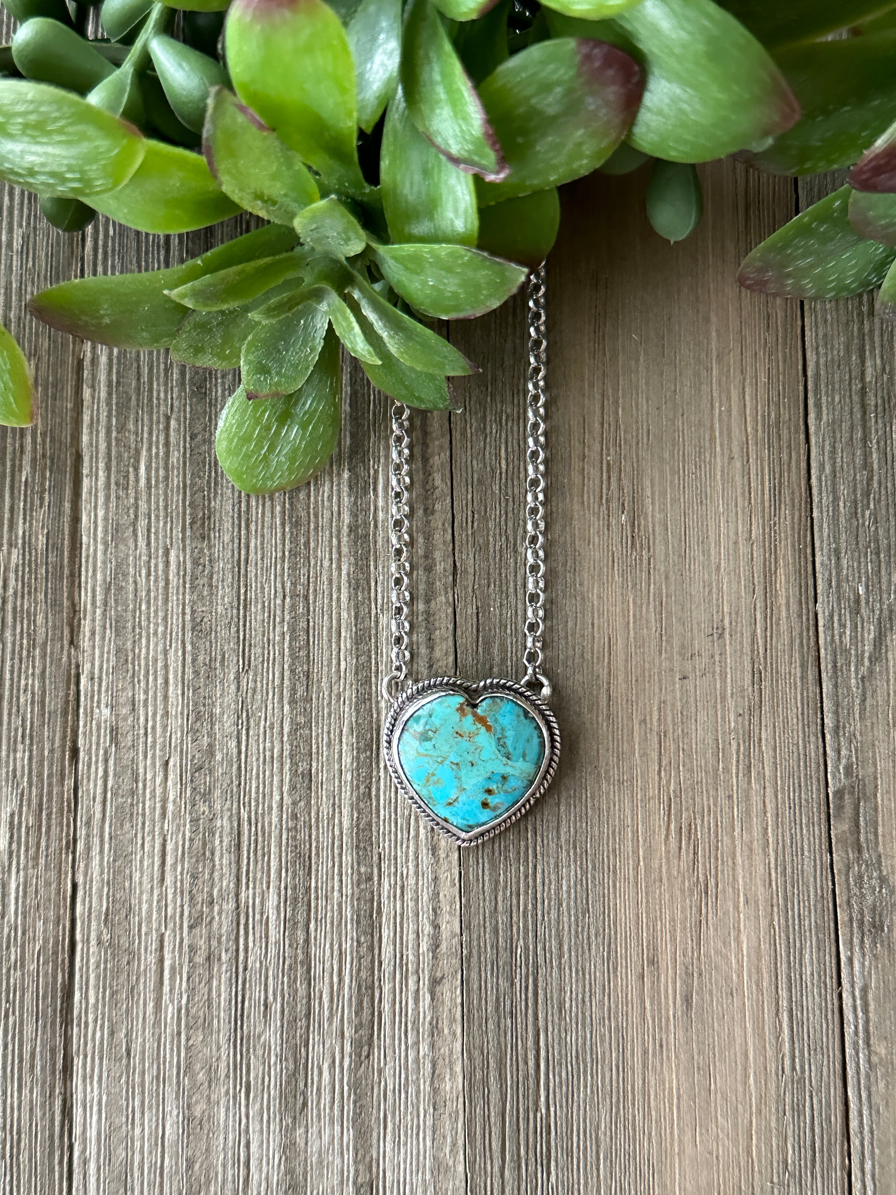 Southwest Made Turquoise & Sterling Silver Heart Necklace