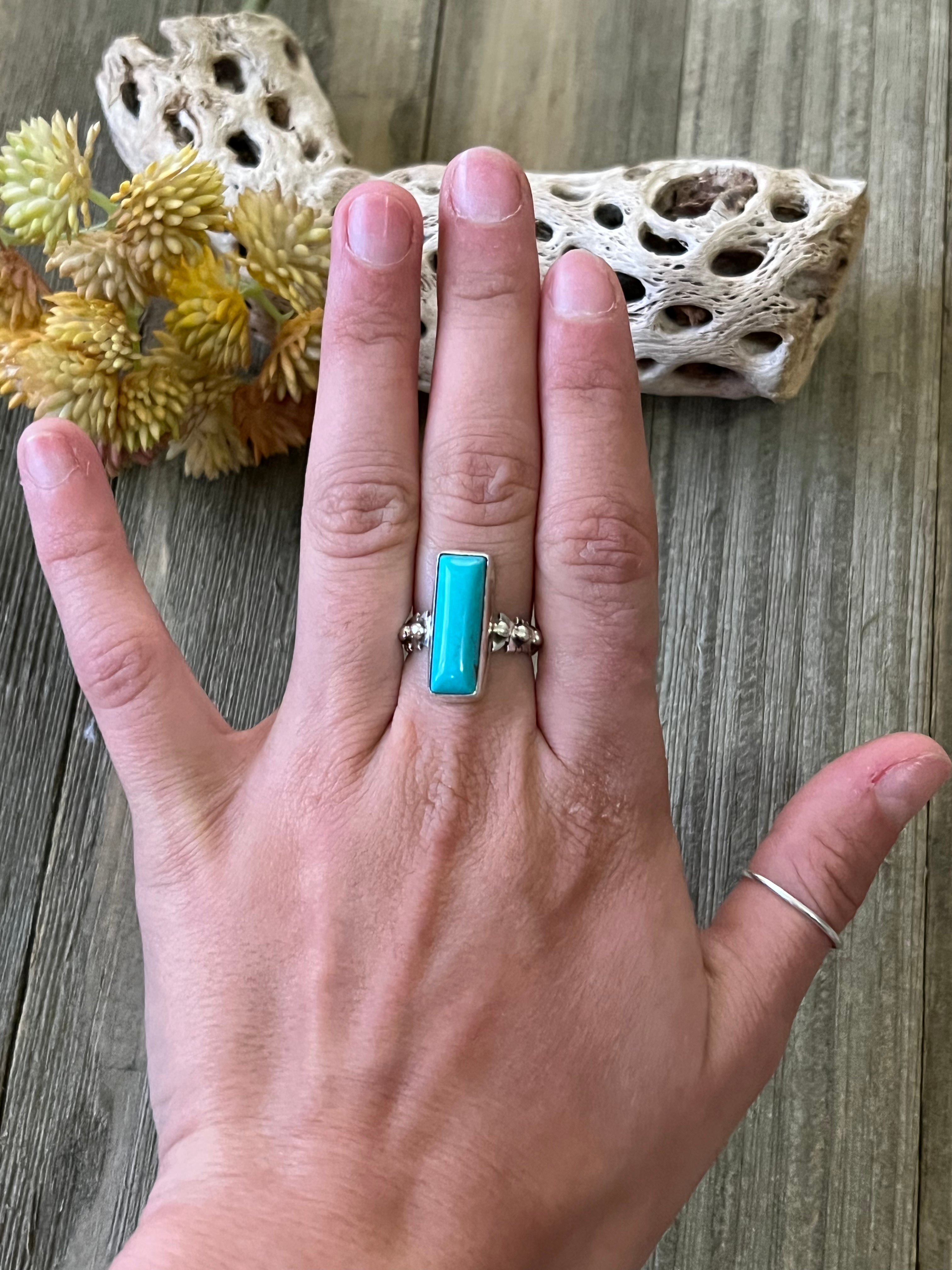 Navajo Made Kingman Turquoise & Sterling Silver Ring Size 6