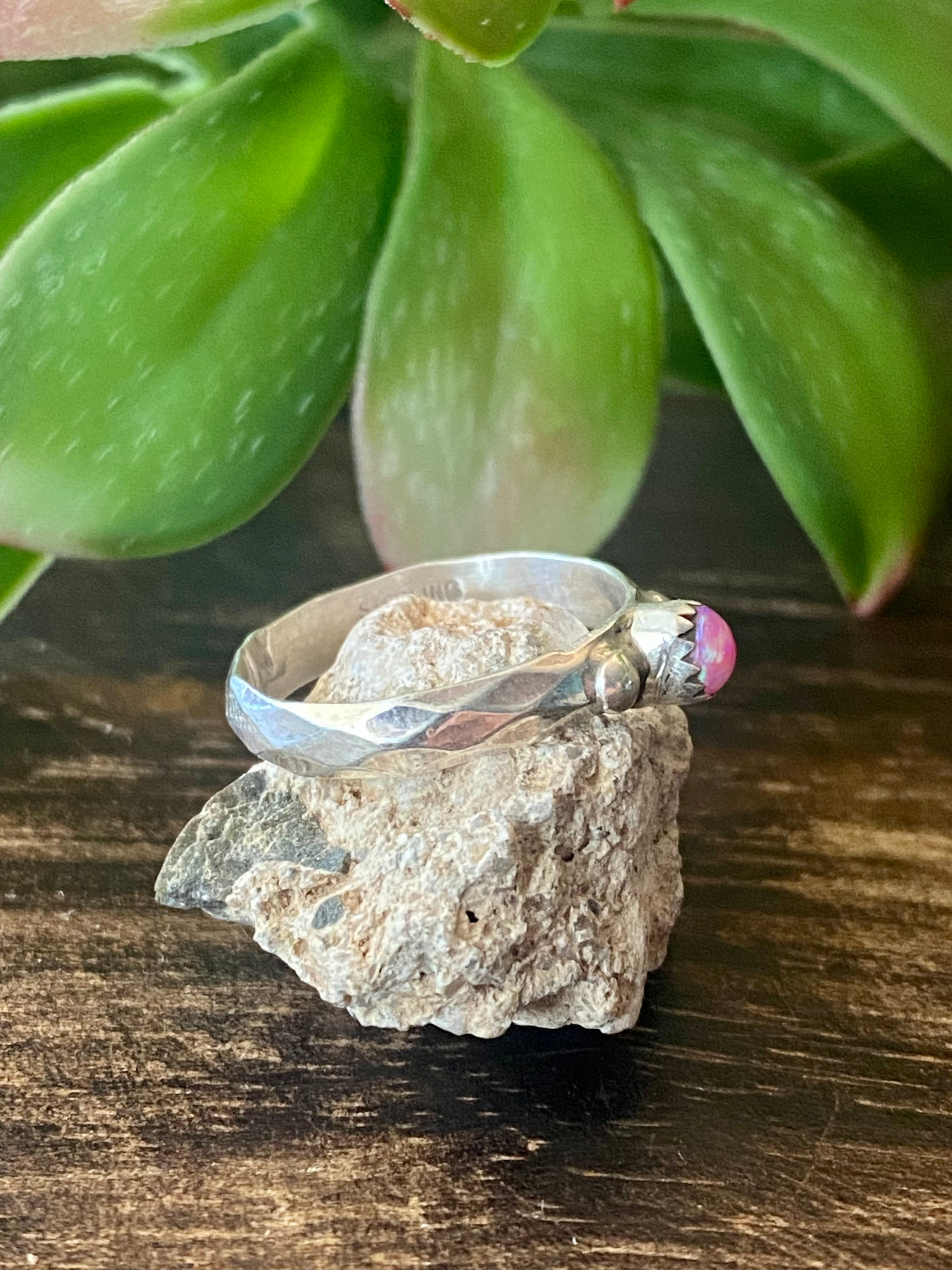 Navajo Made Pink Opal & Sterling Silver Ring Size 6.25