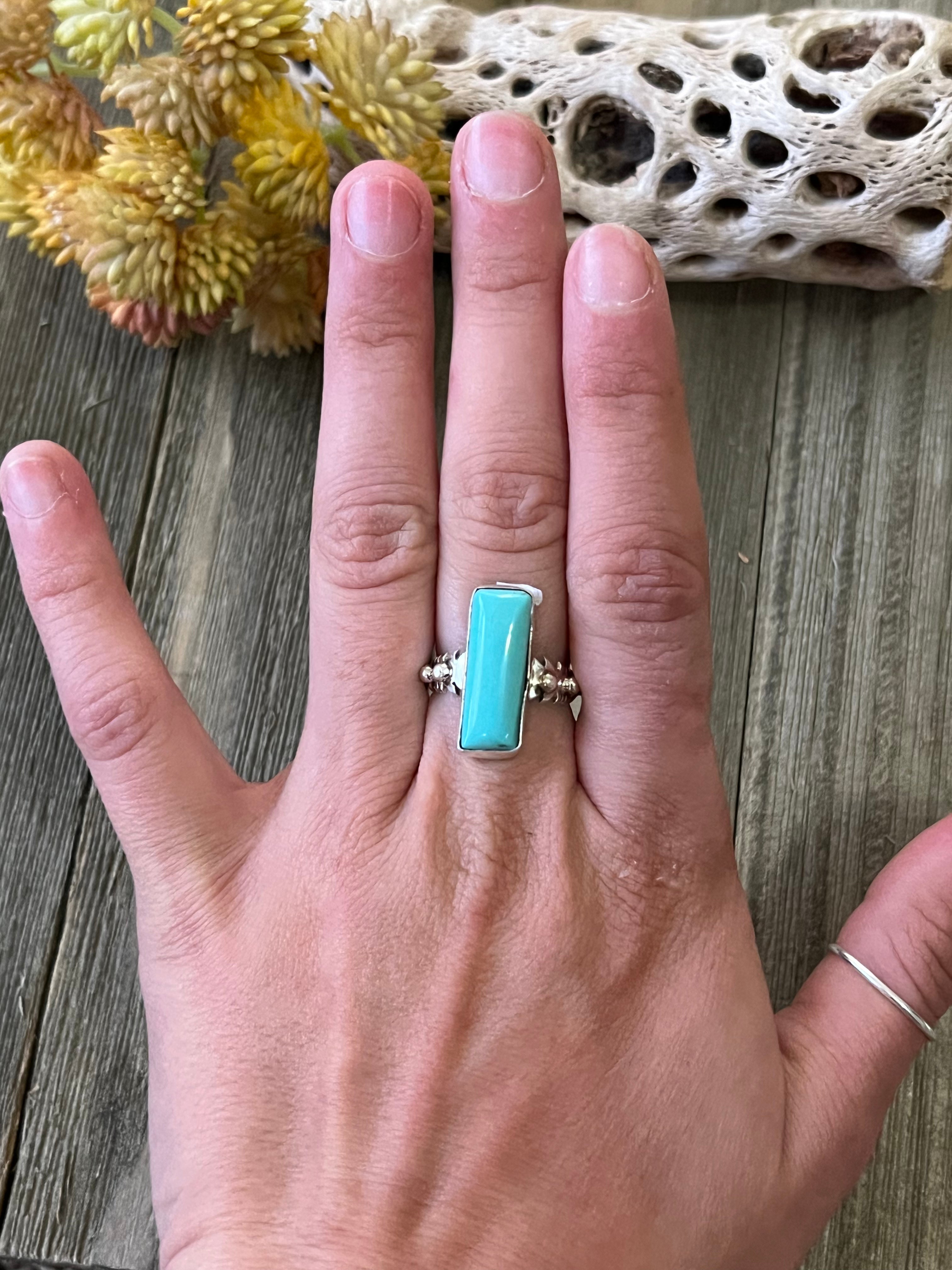 Navajo Made Kingman Turquoise & Sterling Silver Ring Size 5.75