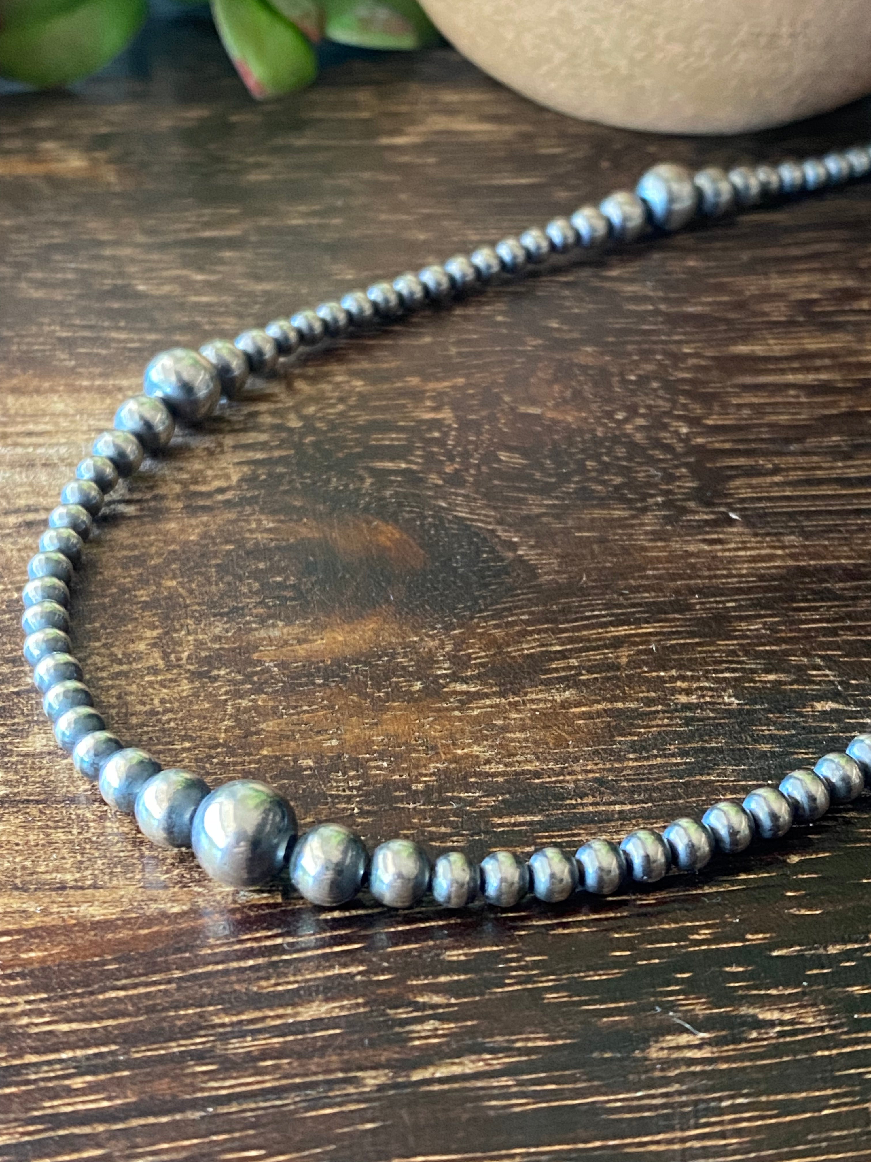 Navajo Strung Sterling Silver Graduated Pearl Necklace