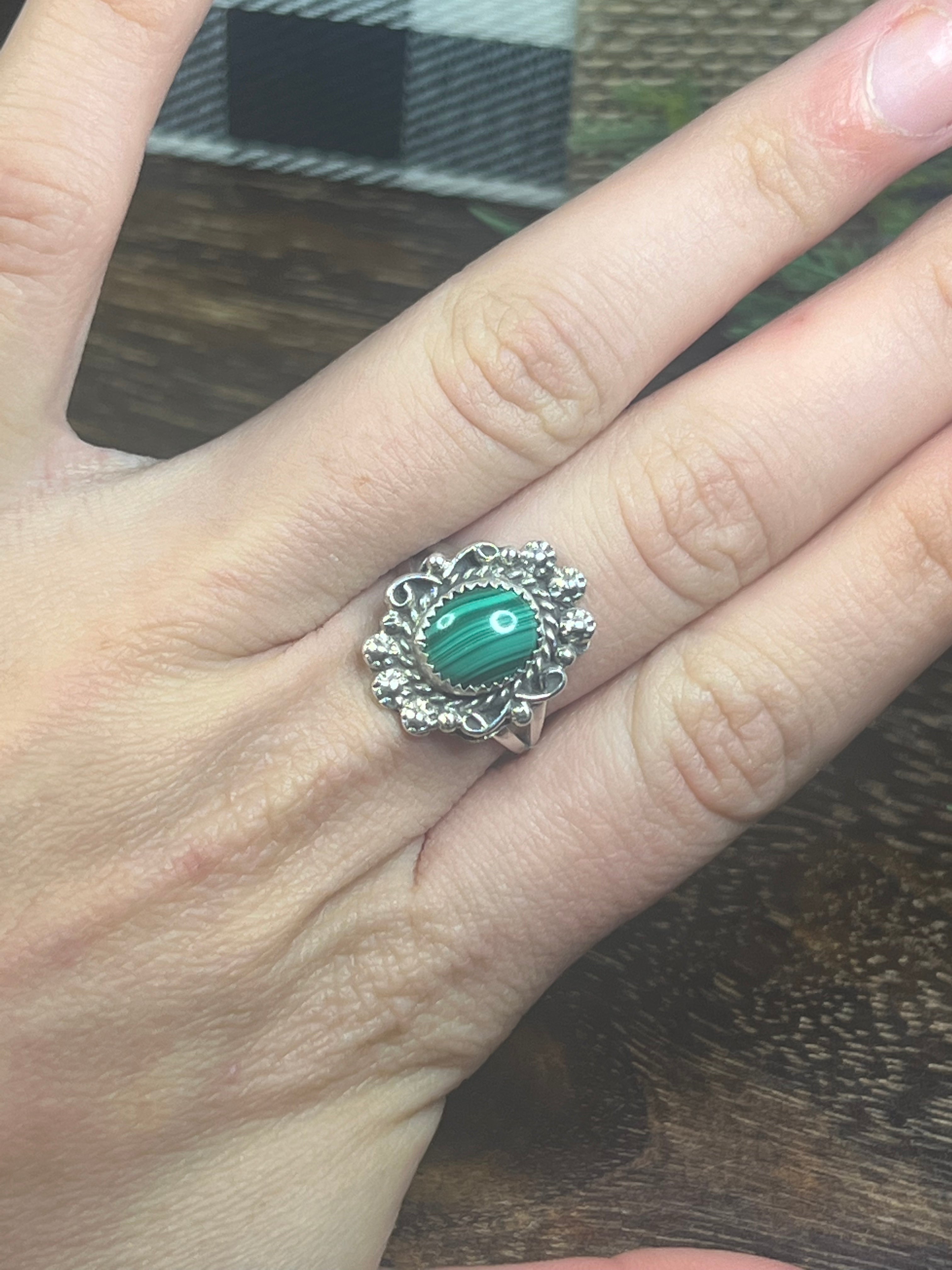 Freda Martinez Malachite & Sterling Silver Ring Size 7