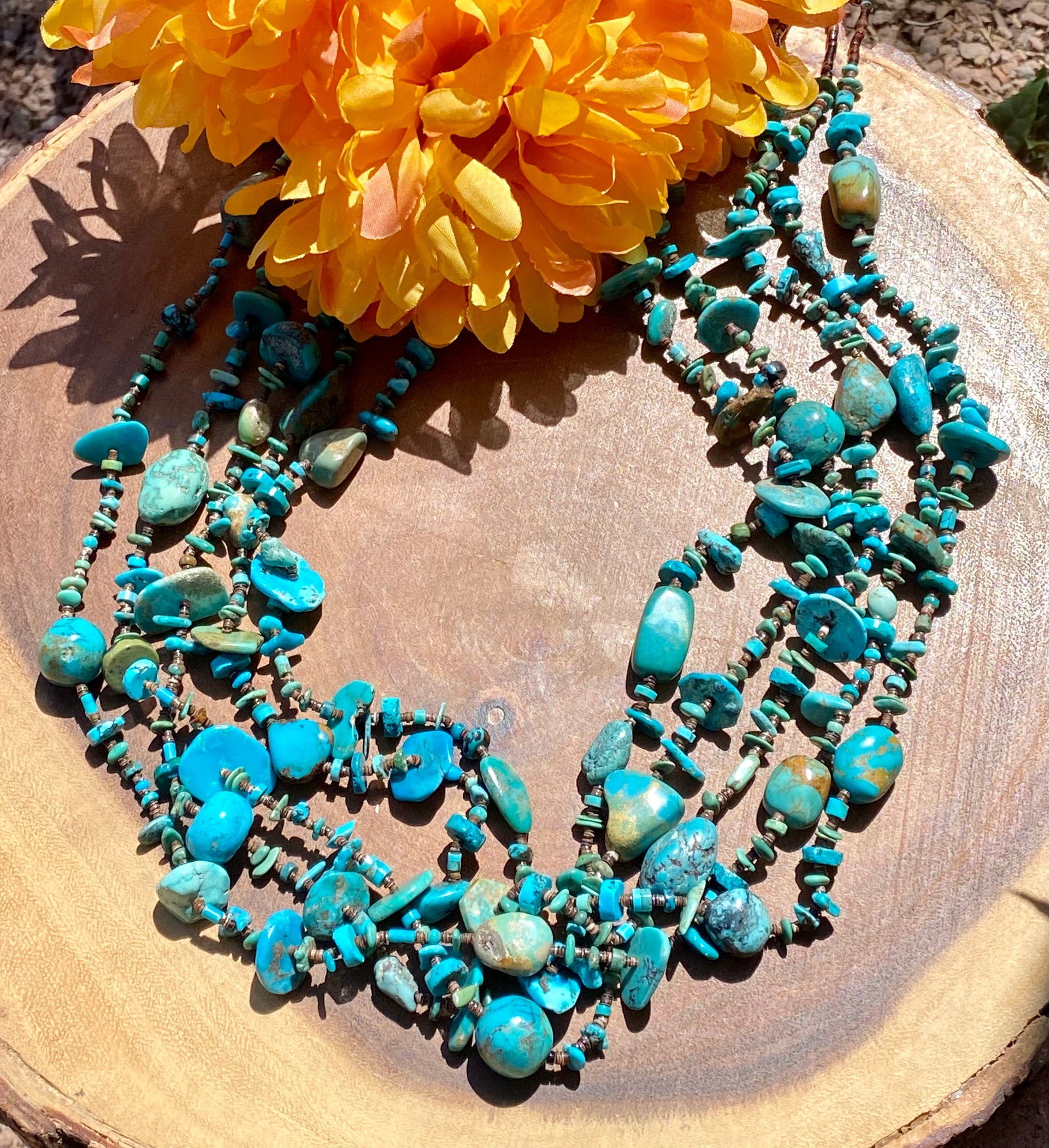 Navajo Made Turquoise & Sterling Silver 5 Strand Heishi Necklace
