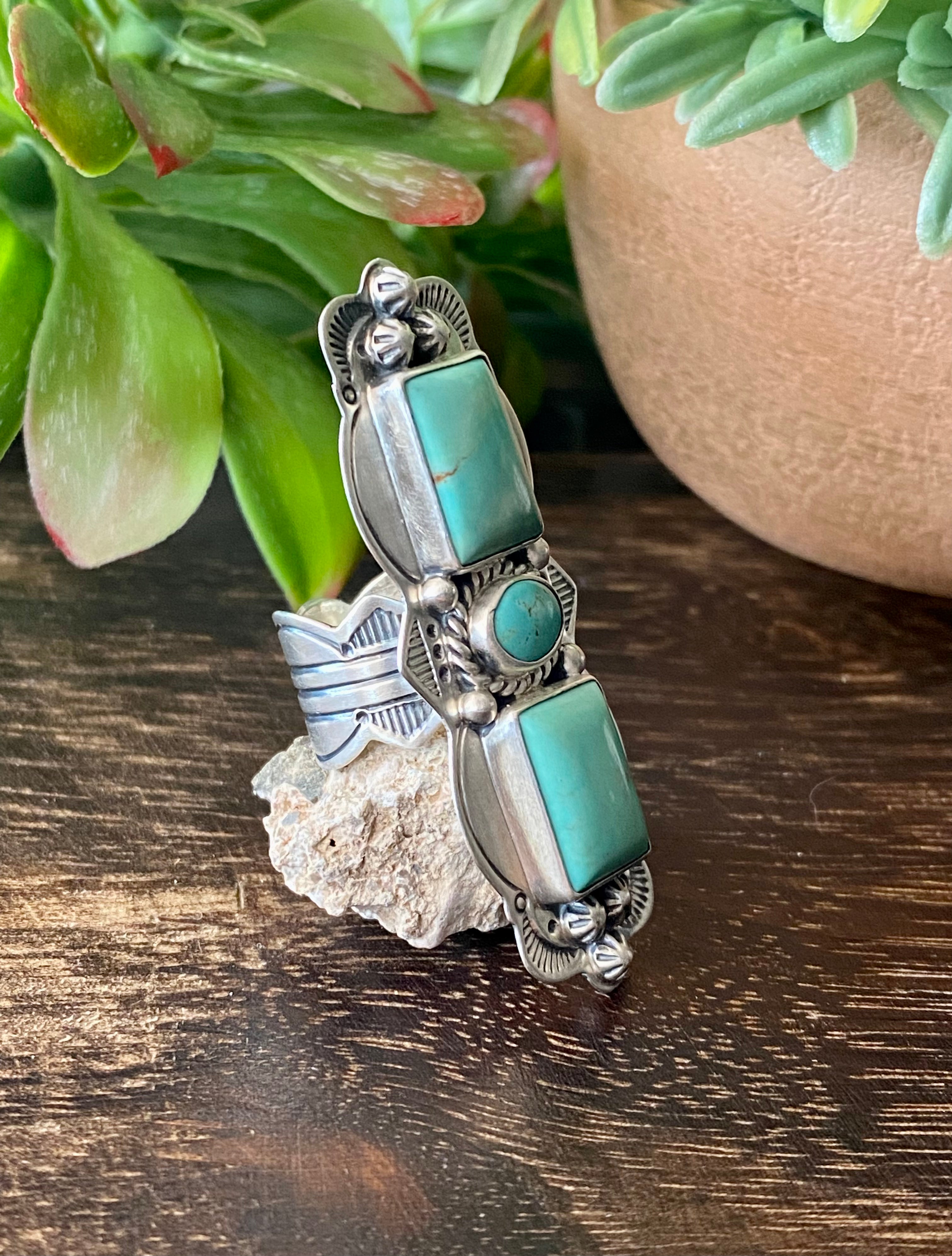 Navajo Made Kingman Turquoise & Sterling Silver Ring Size 5.5