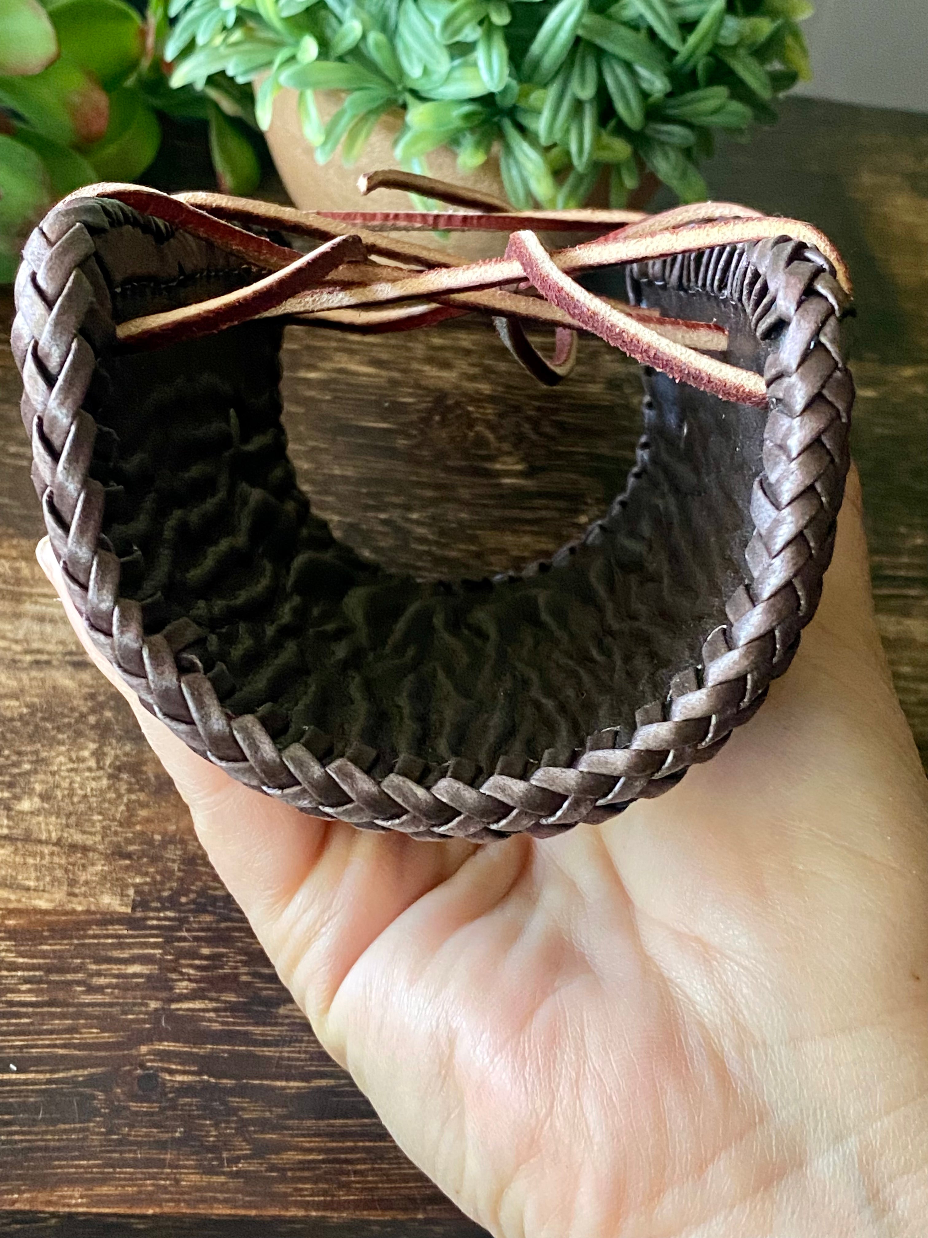 Navajo Made Kingman Turquoise & Sterling Silver Leather Bow Guard Bracelet