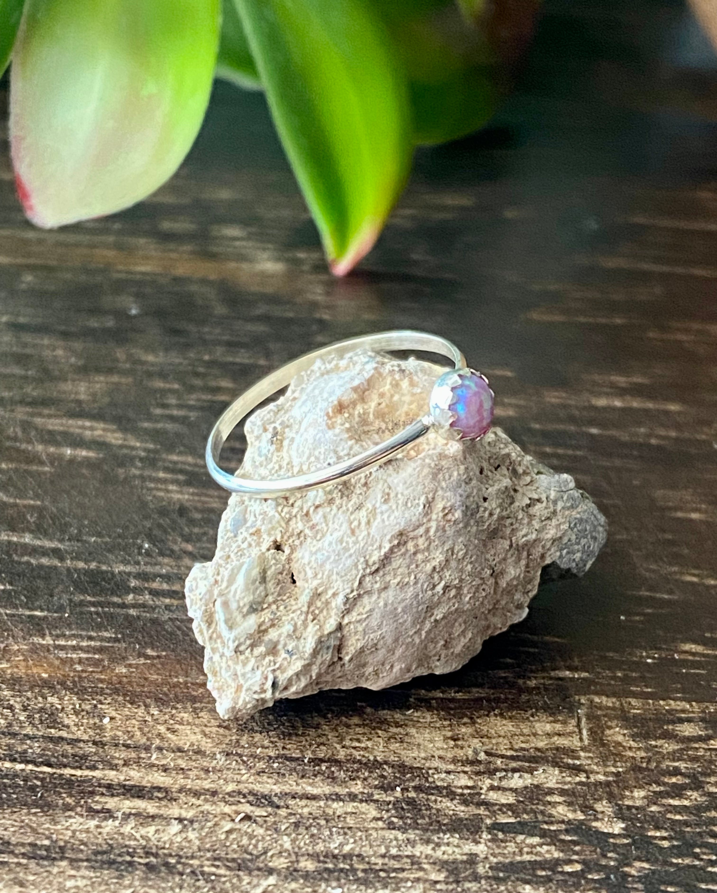 Navajo Made Pink Opal & Sterling Silver Ring Size 5.5
