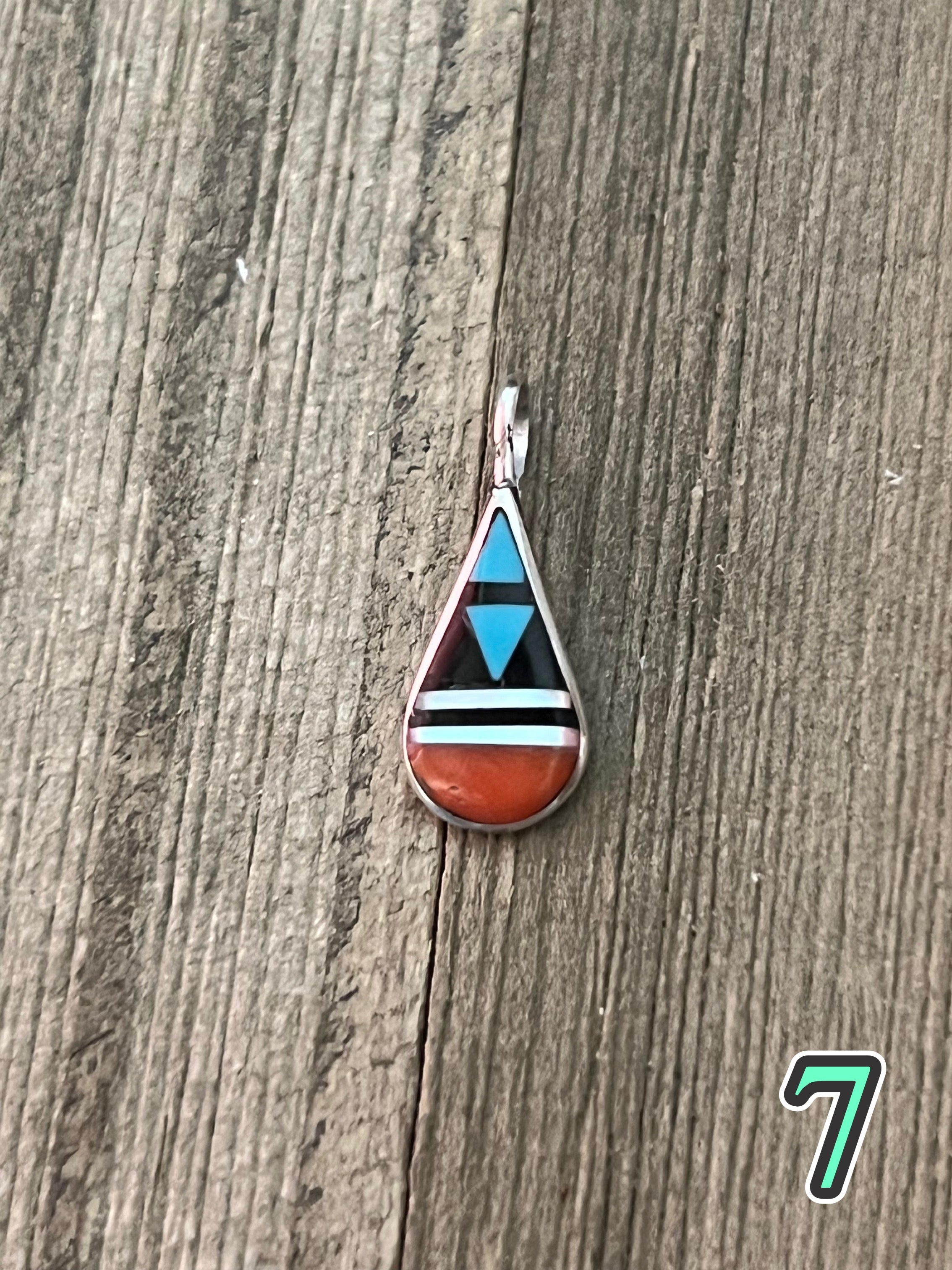 Navajo Made Multi Stone & Sterling Silver Inlay Pendant