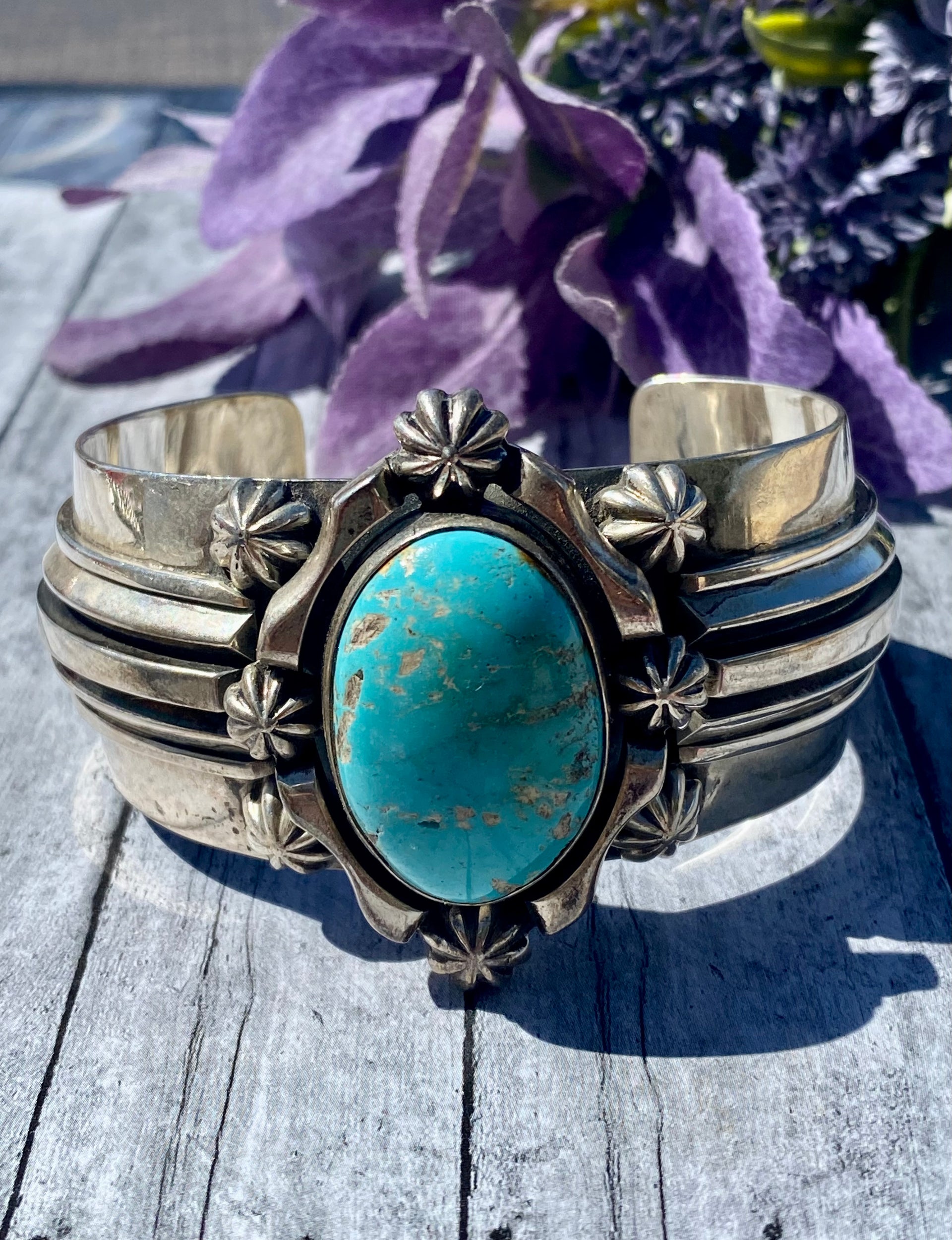 Vintage Jimmy Secatero Kingman Turquoise & Sterling Silver Cuff Bracelet