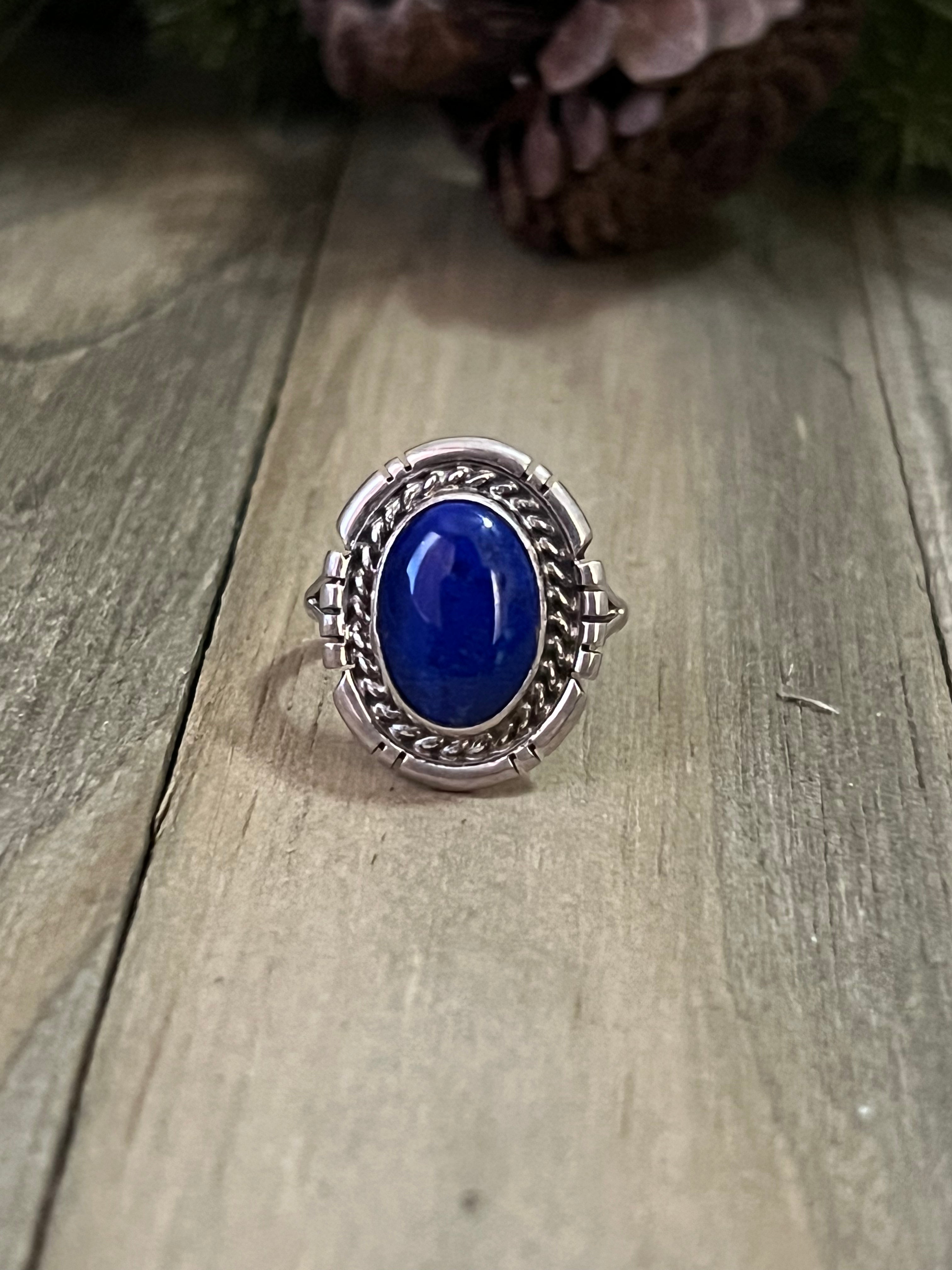 Navajo Made Lapis & Sterling Silver Ring Size 8.25