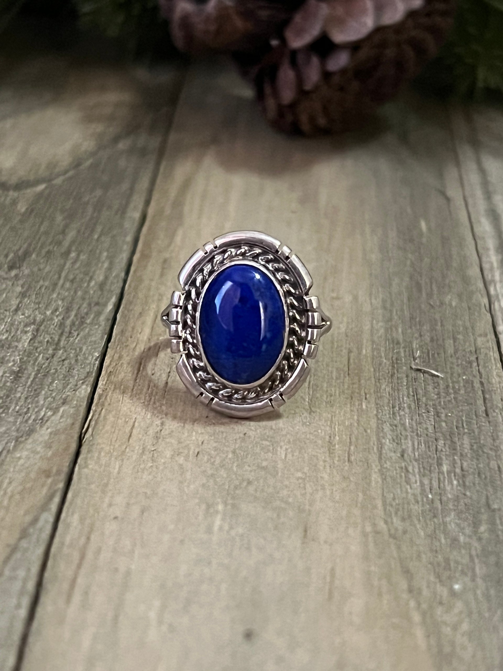 Navajo Made Lapis & Sterling Silver Ring Size 8.25