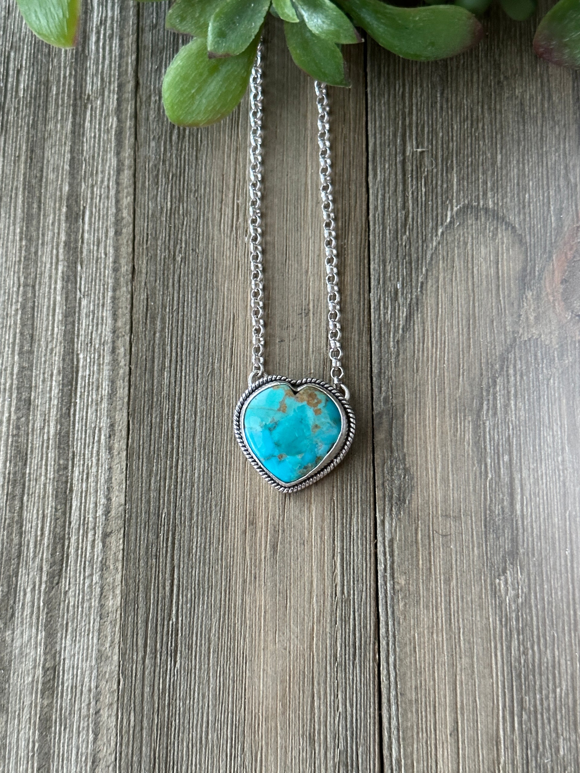 Southwest Made Turquoise & Sterling Silver Heart Necklace