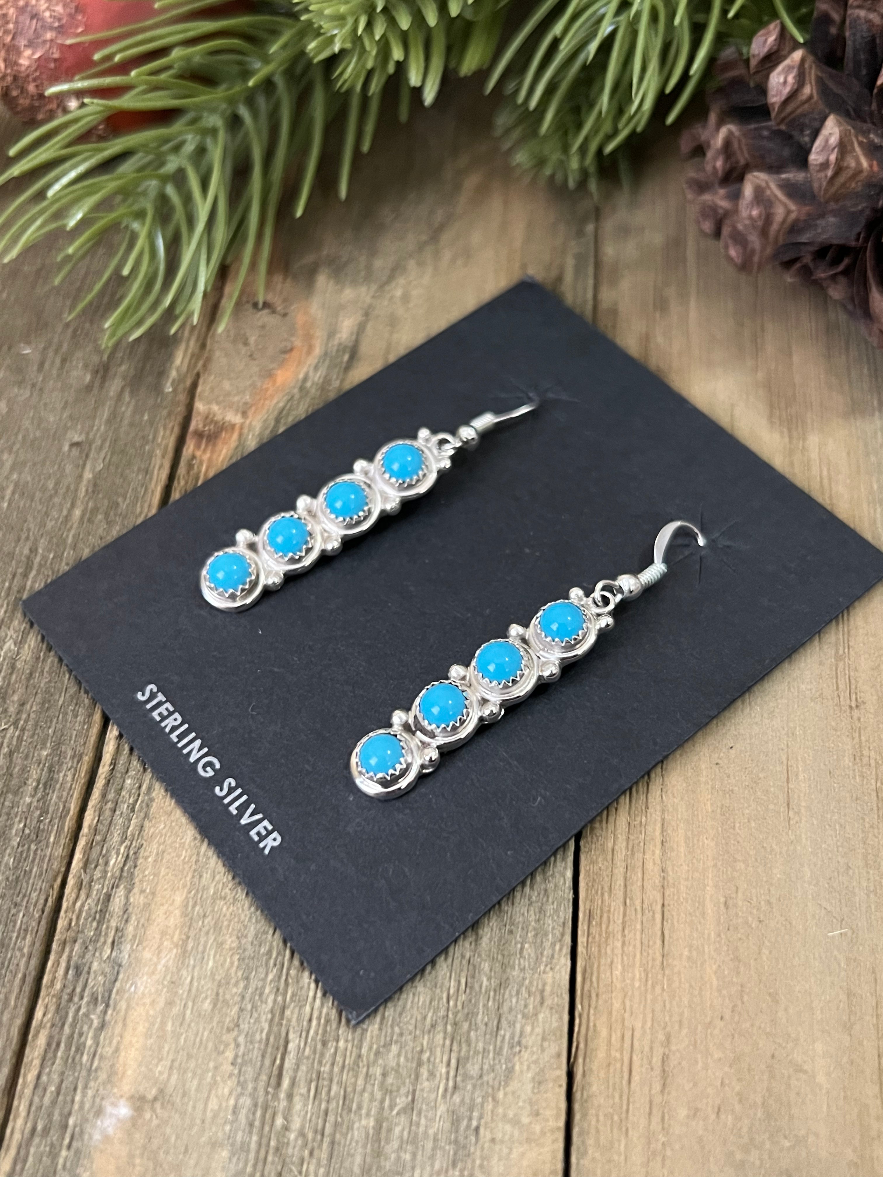 Navajo Made Kingman Turquoise & Sterling Silver Dangle Earrings