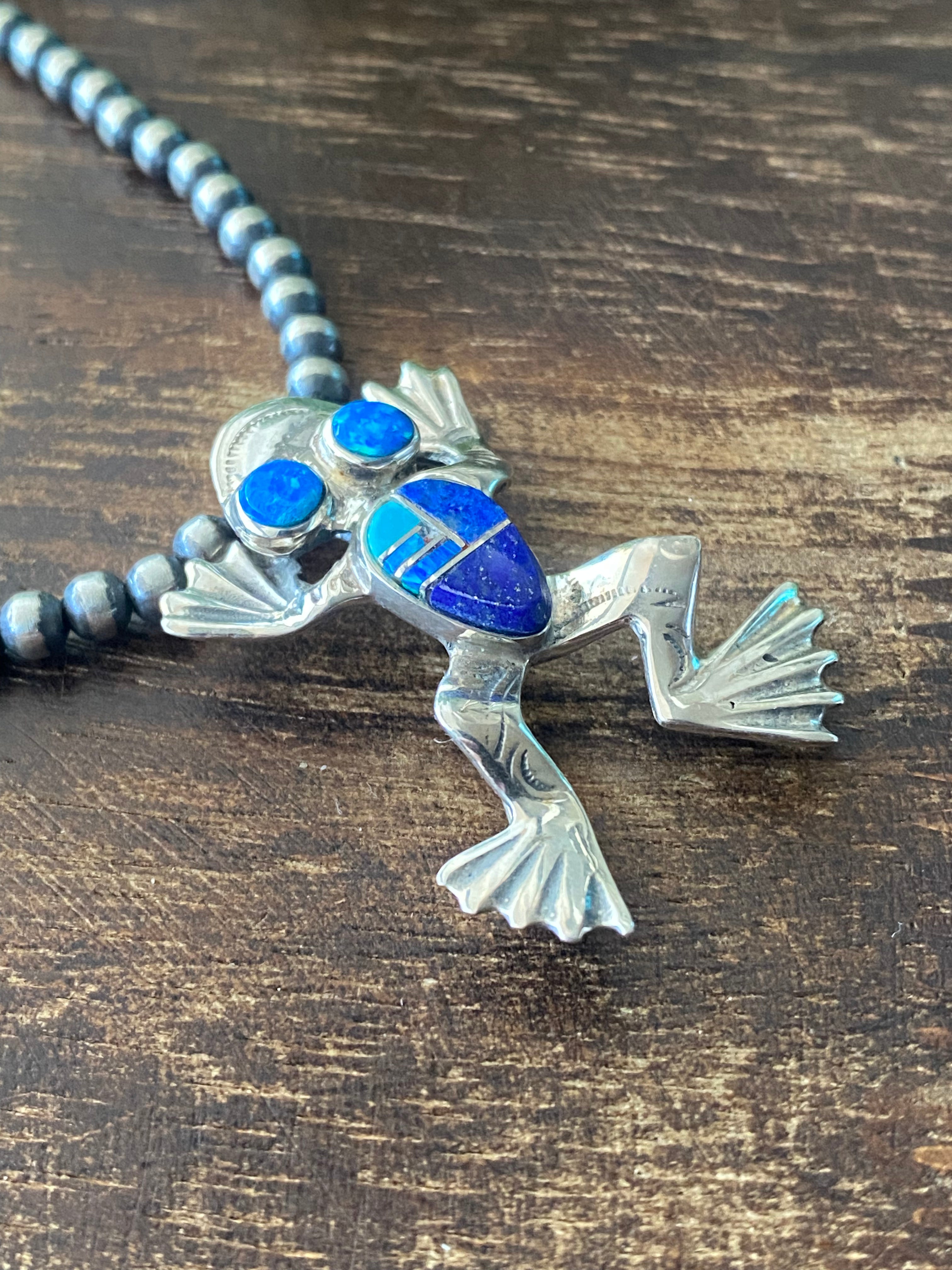 Navajo Made Multi Stone & Sterling Silver Inlay Frog Pin/Pendant