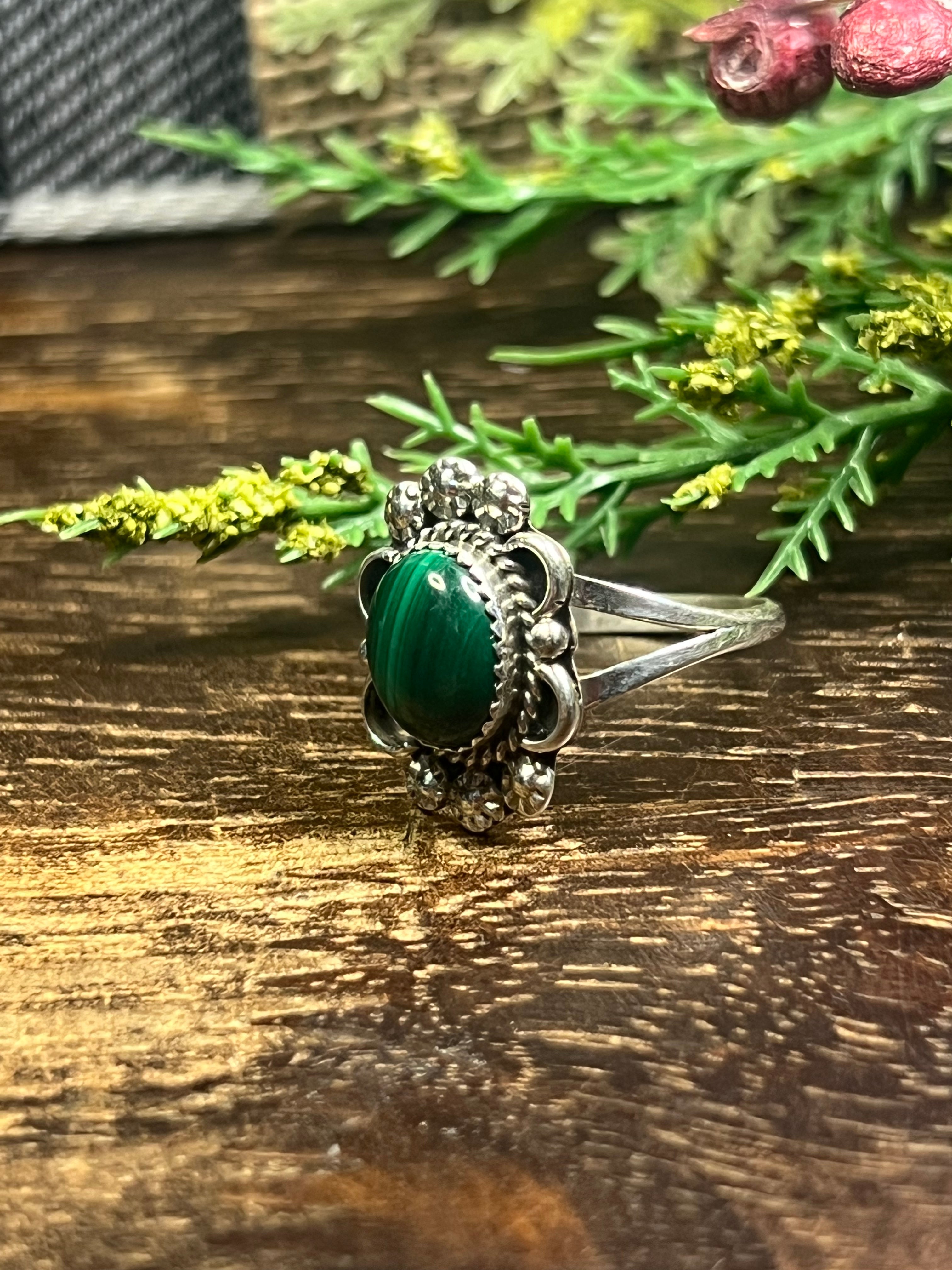 Freda Martinez Malachite & Sterling Silver Ring Size 9.5