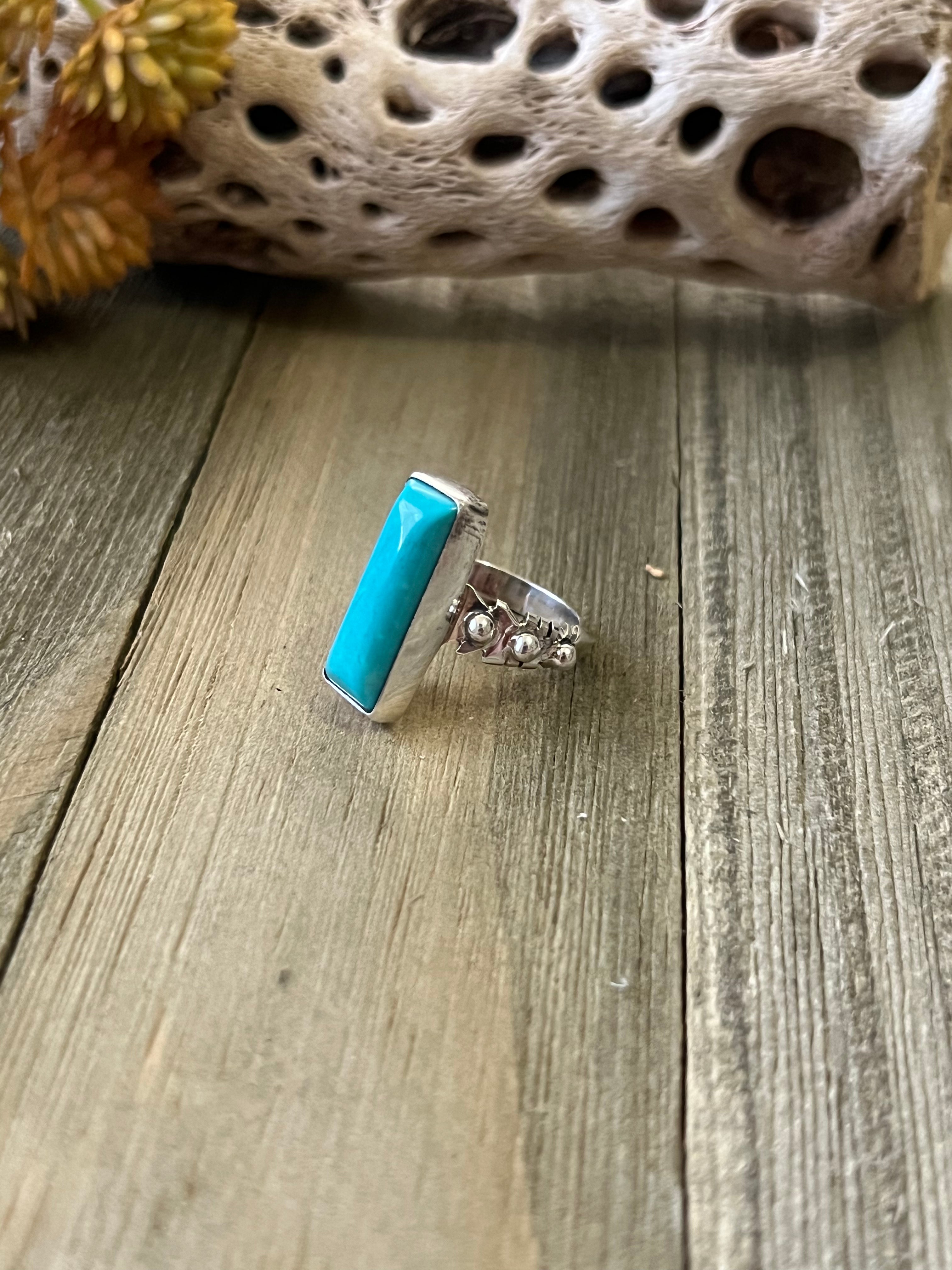 Navajo Made Kingman Turquoise & Sterling Silver Ring Size 6