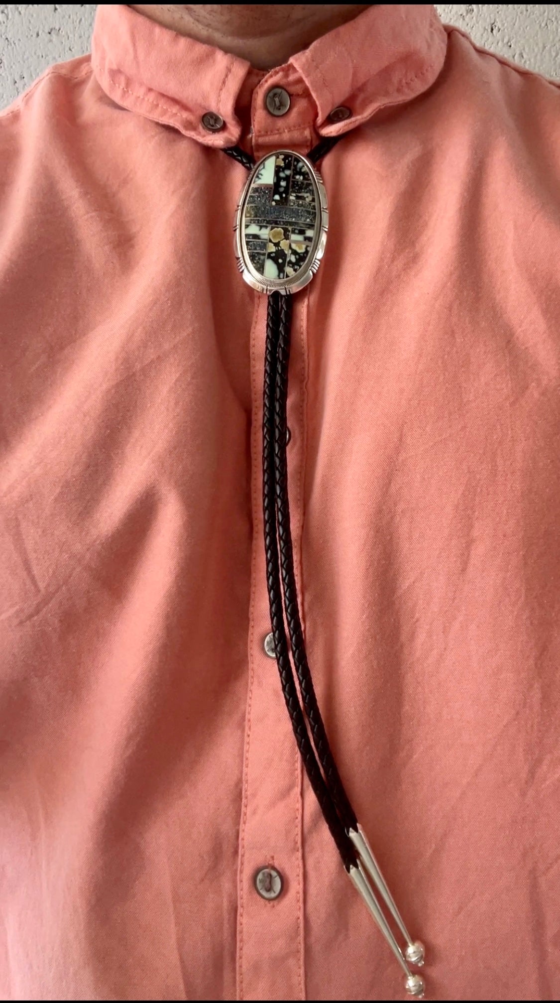 Wydell Billie New Lander Variscite & Sterling Silver Inlay Bolo Tie