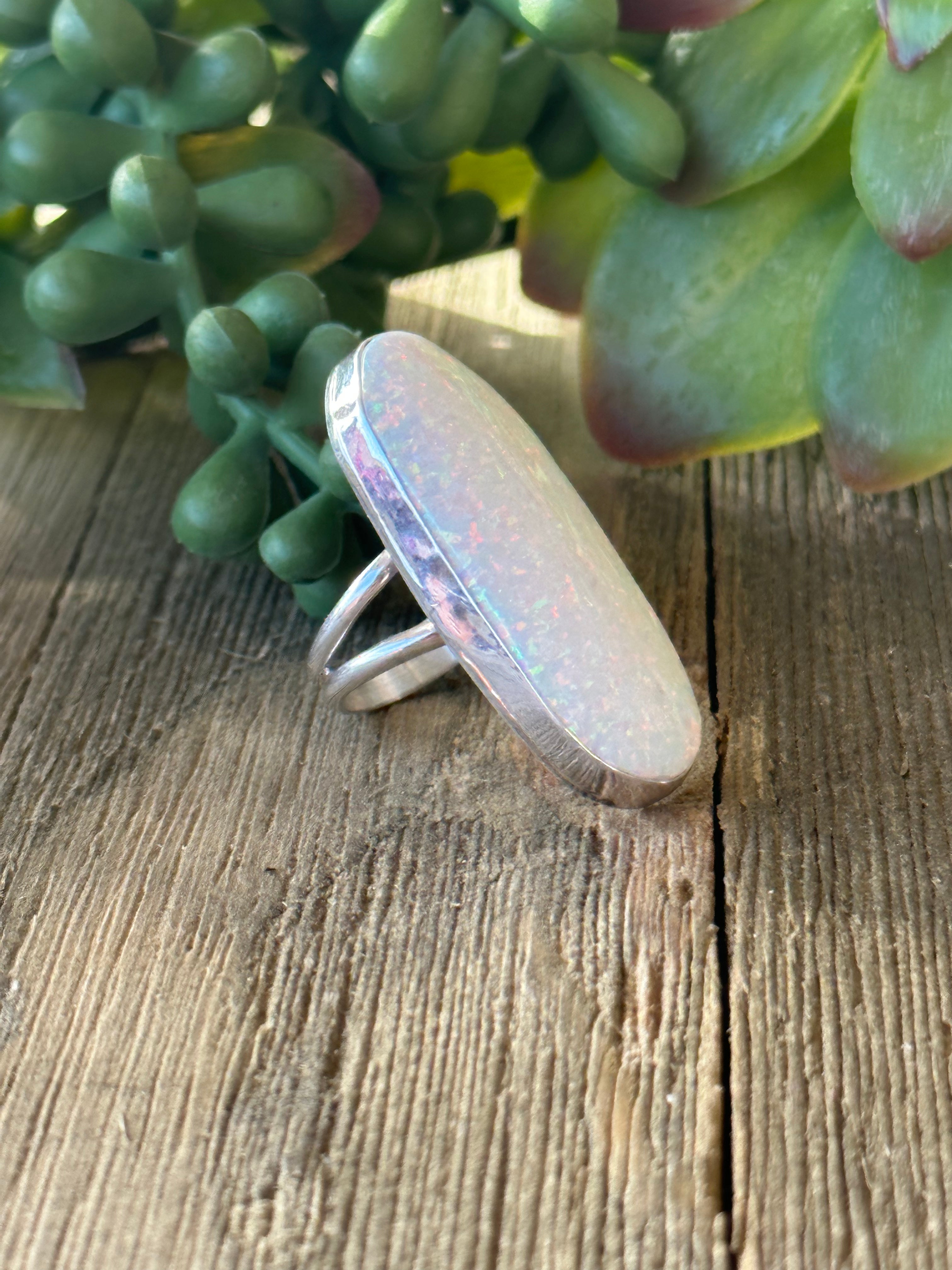 Navajo Made Opal (Man-Made) & Sterling Silver Ring Size 4.5