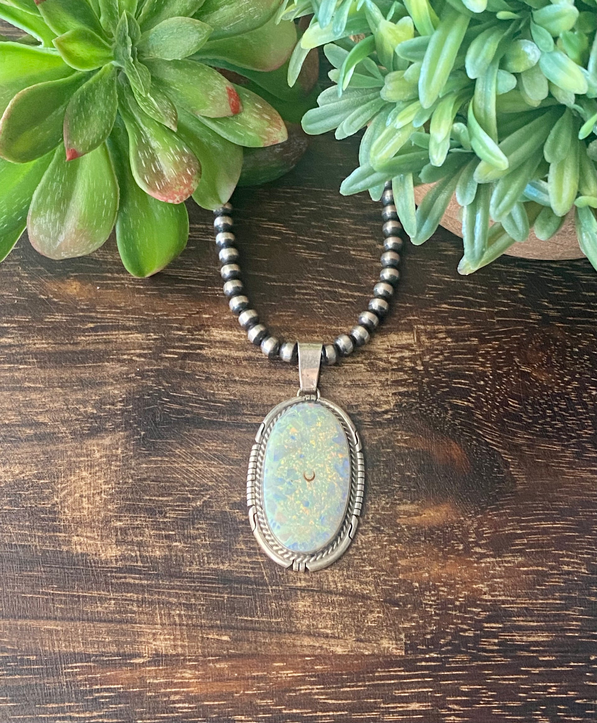 Dave Skeets White Opal & Sterling Silver Pendant