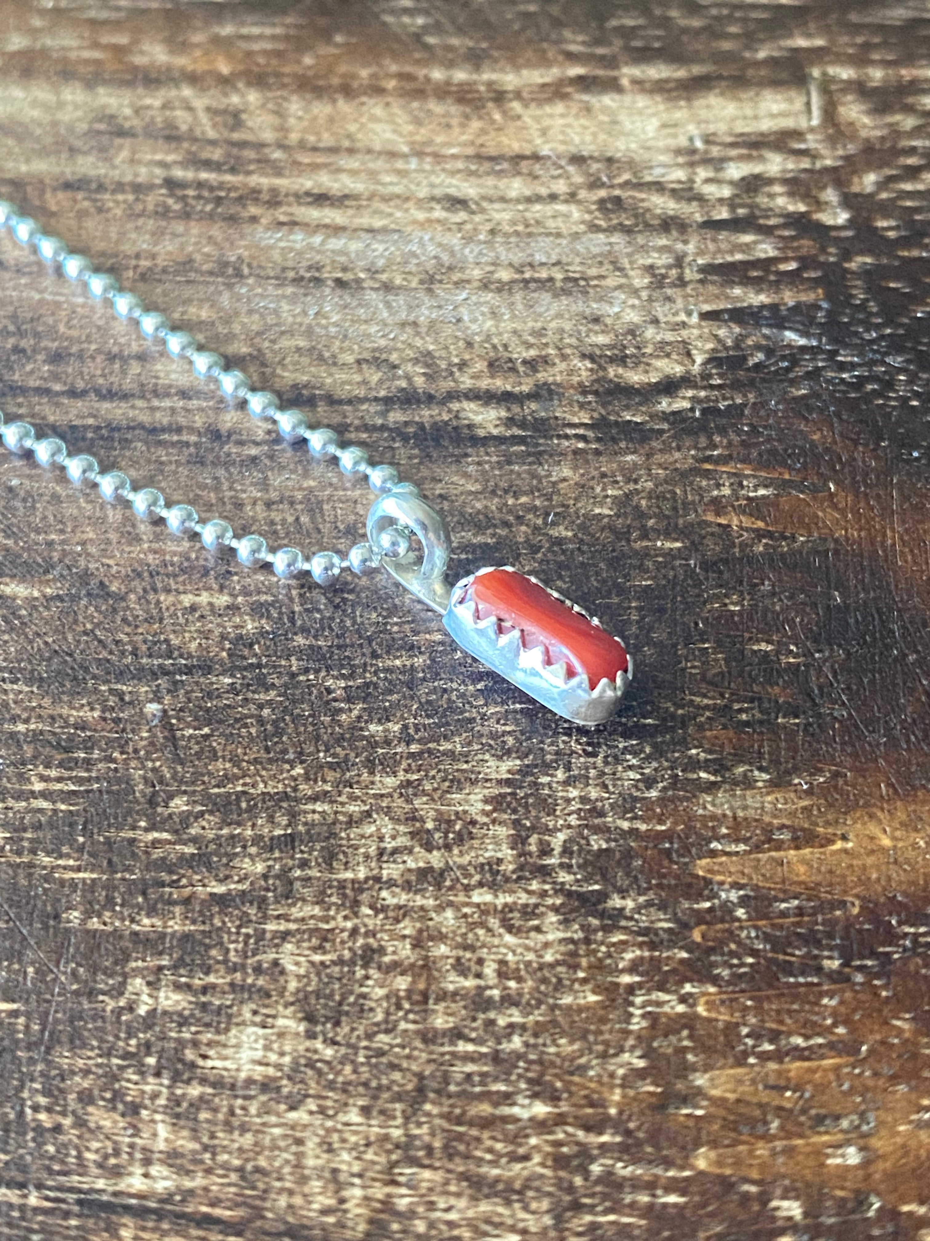 Navajo Made Coral & Sterling Silver Pendant