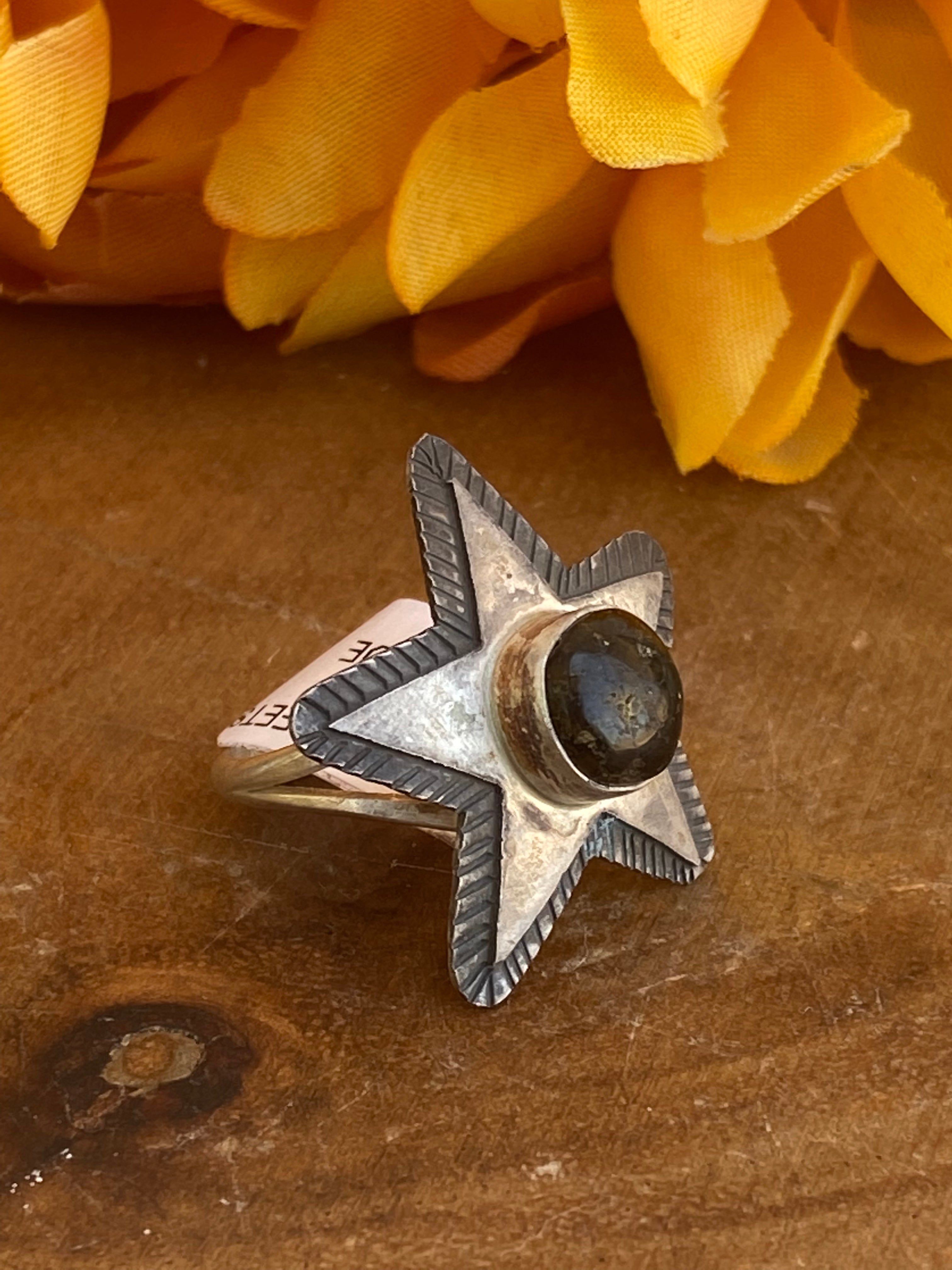 Scott Skeets Tibetan Turquoise & Sterling Silver Star Ring Size 6.75