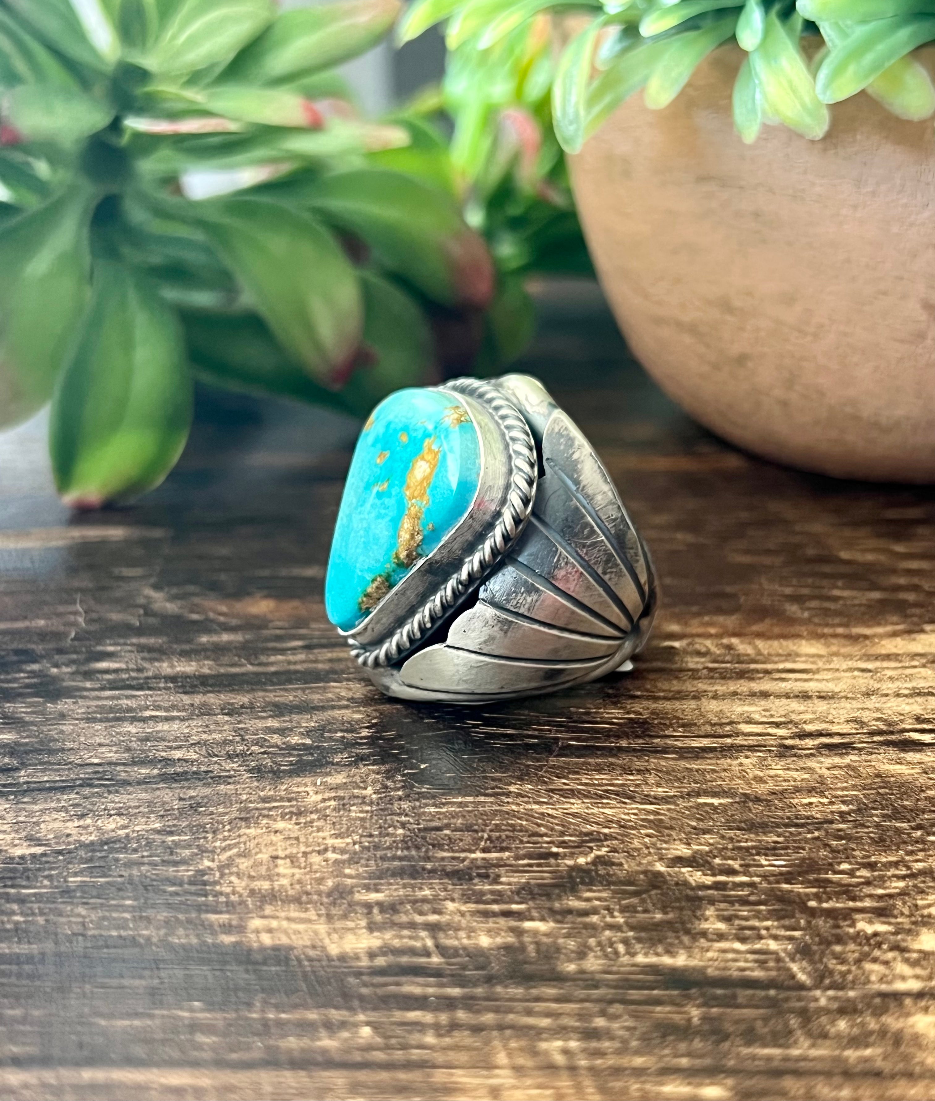 Tony Yazzie Sonoran Mountain Turquoise & Sterling Silver Ring Size 10.5