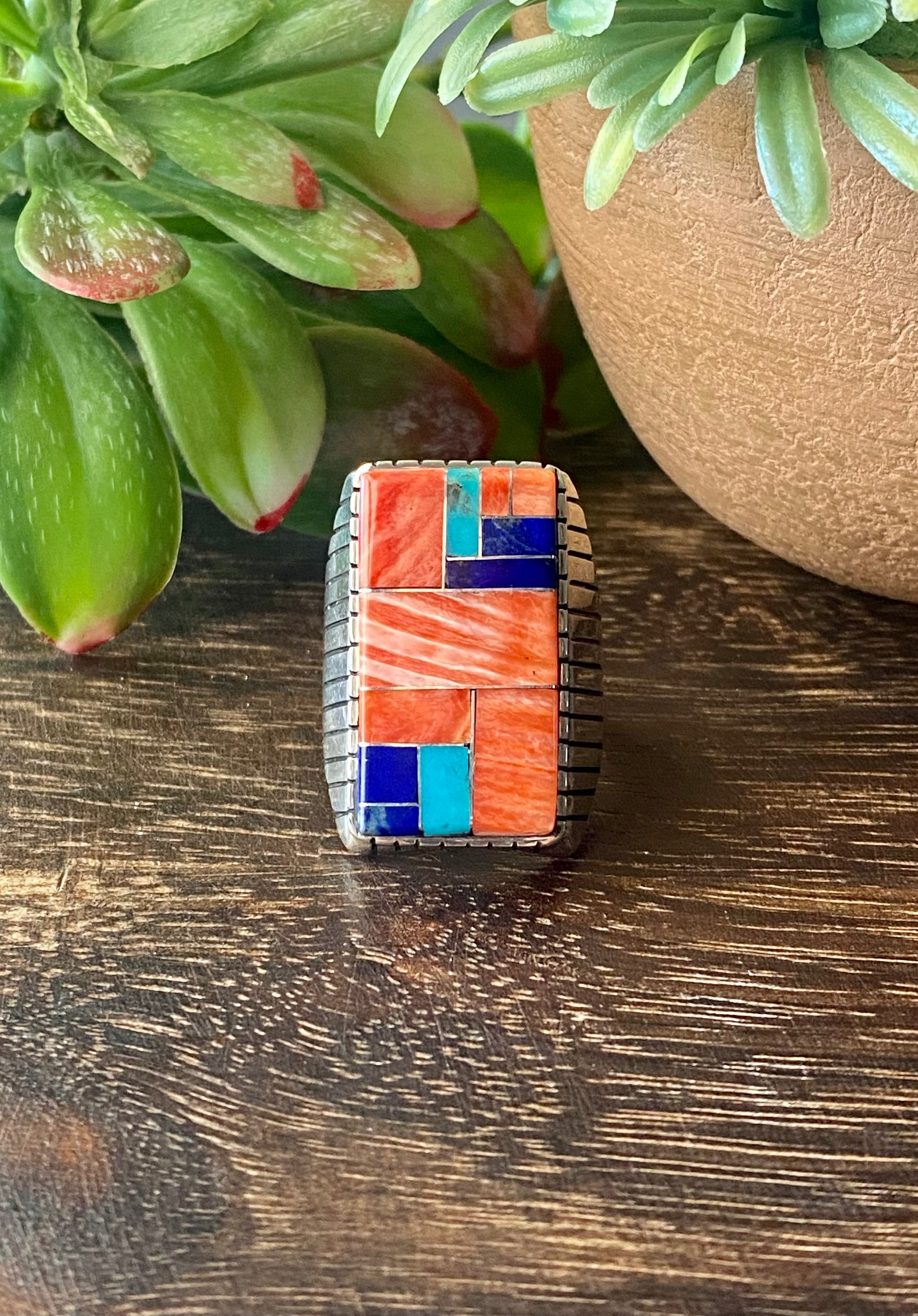 Ray Jack Multi Stone & Sterling Silver Inlay Ring Size 11.5