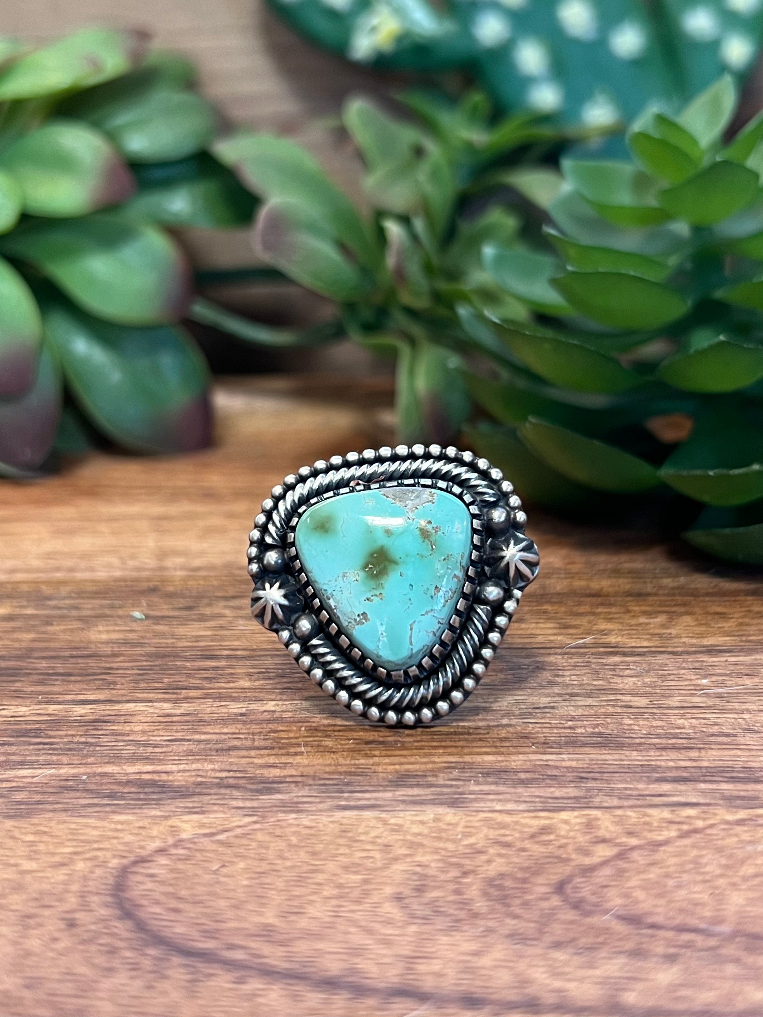 Navajo Damele Turquoise & Sterling Silver Ring Size 8