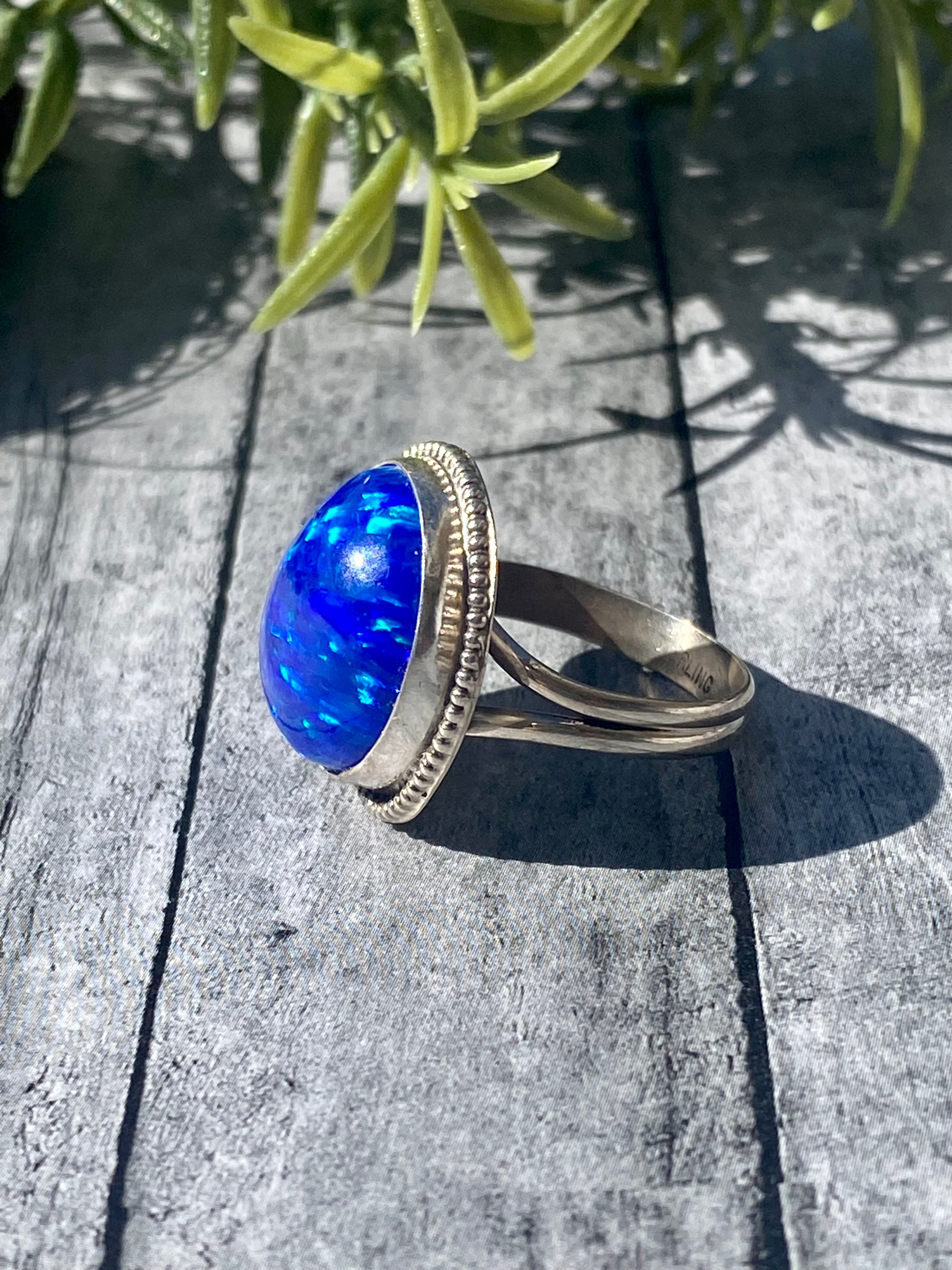 Navajo Made Opal & Sterling Silver Ring Size 7