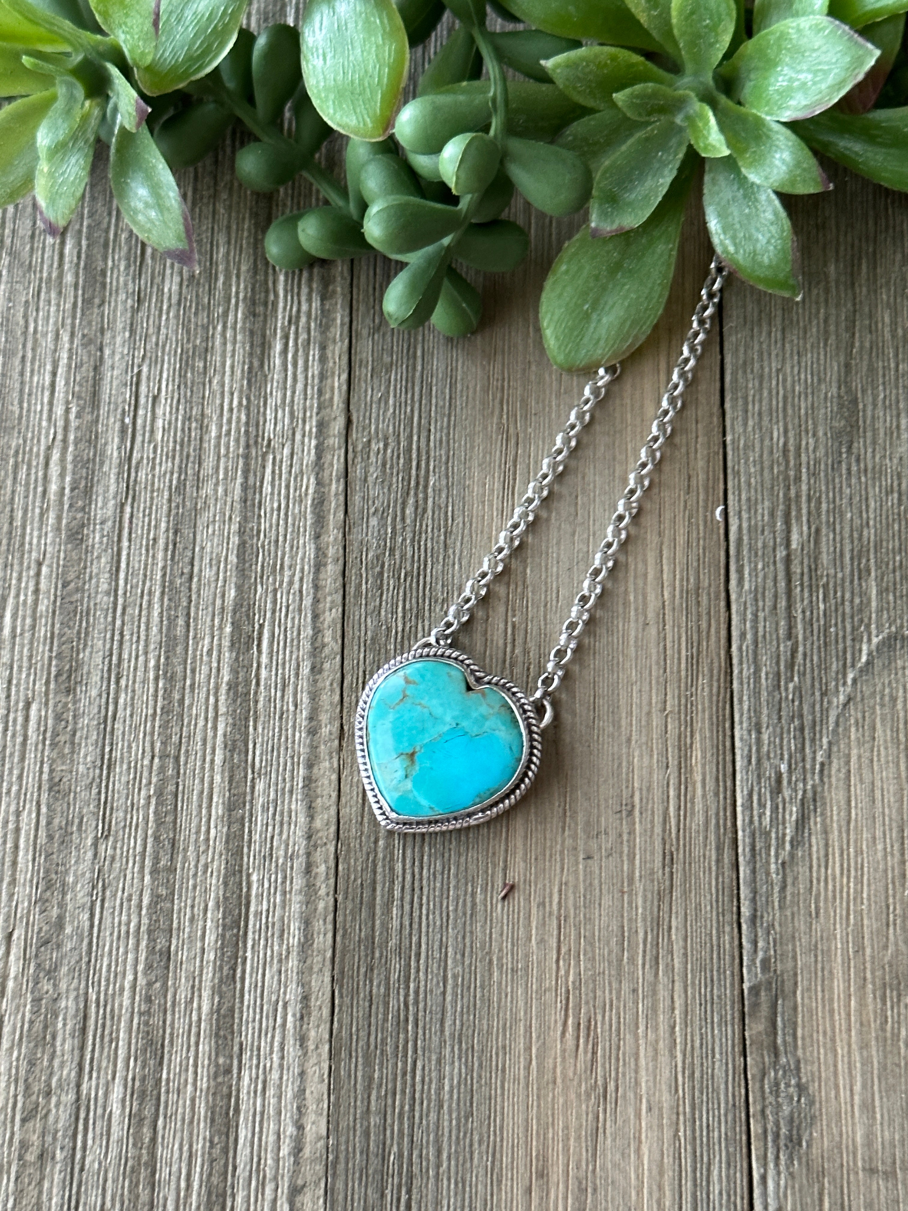 Southwest Made Turquoise & Sterling Silver Heart Necklace