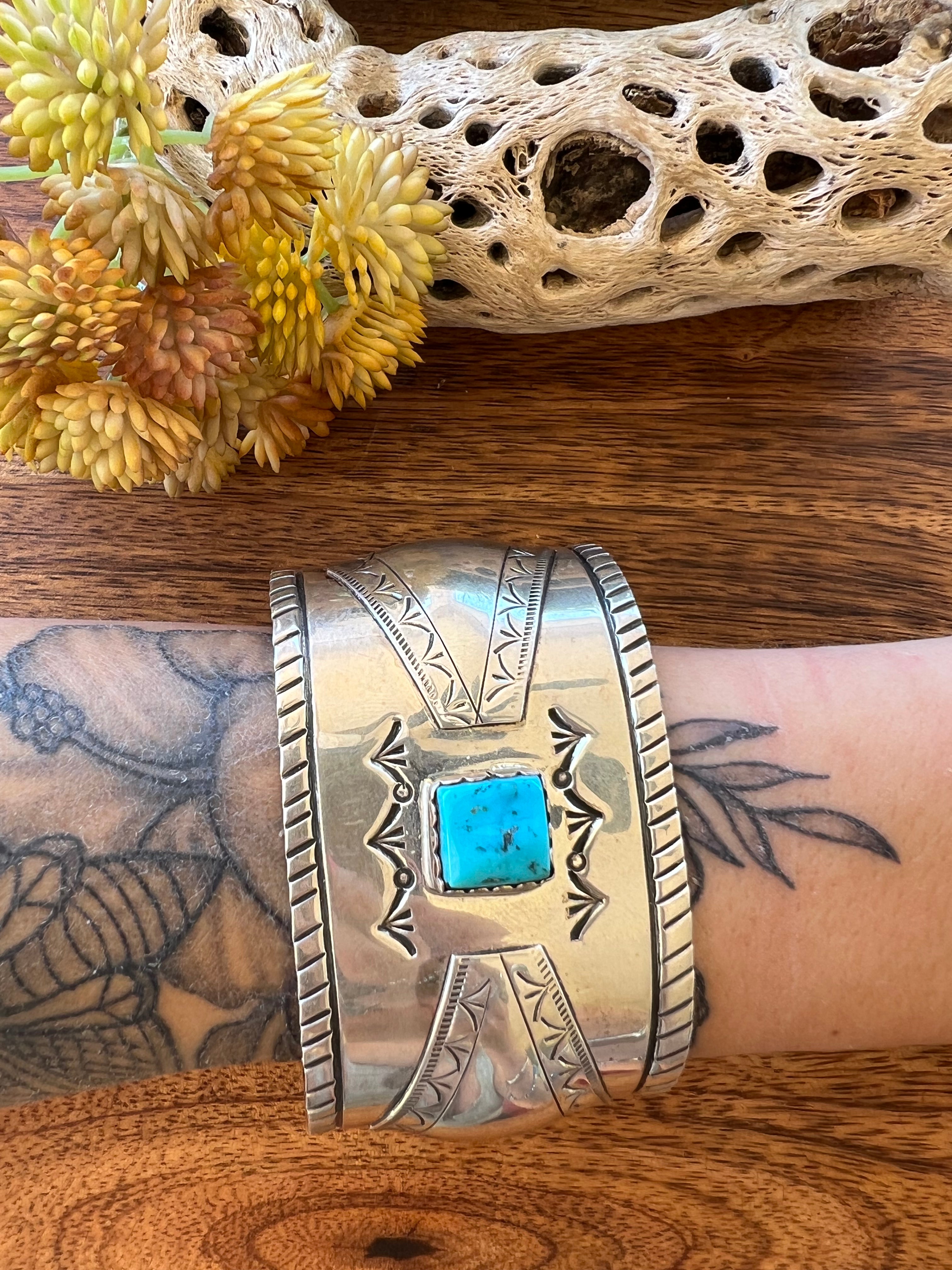 Navajo Made Kingman Turquoise & Sterling Silver Cuff Bracelet