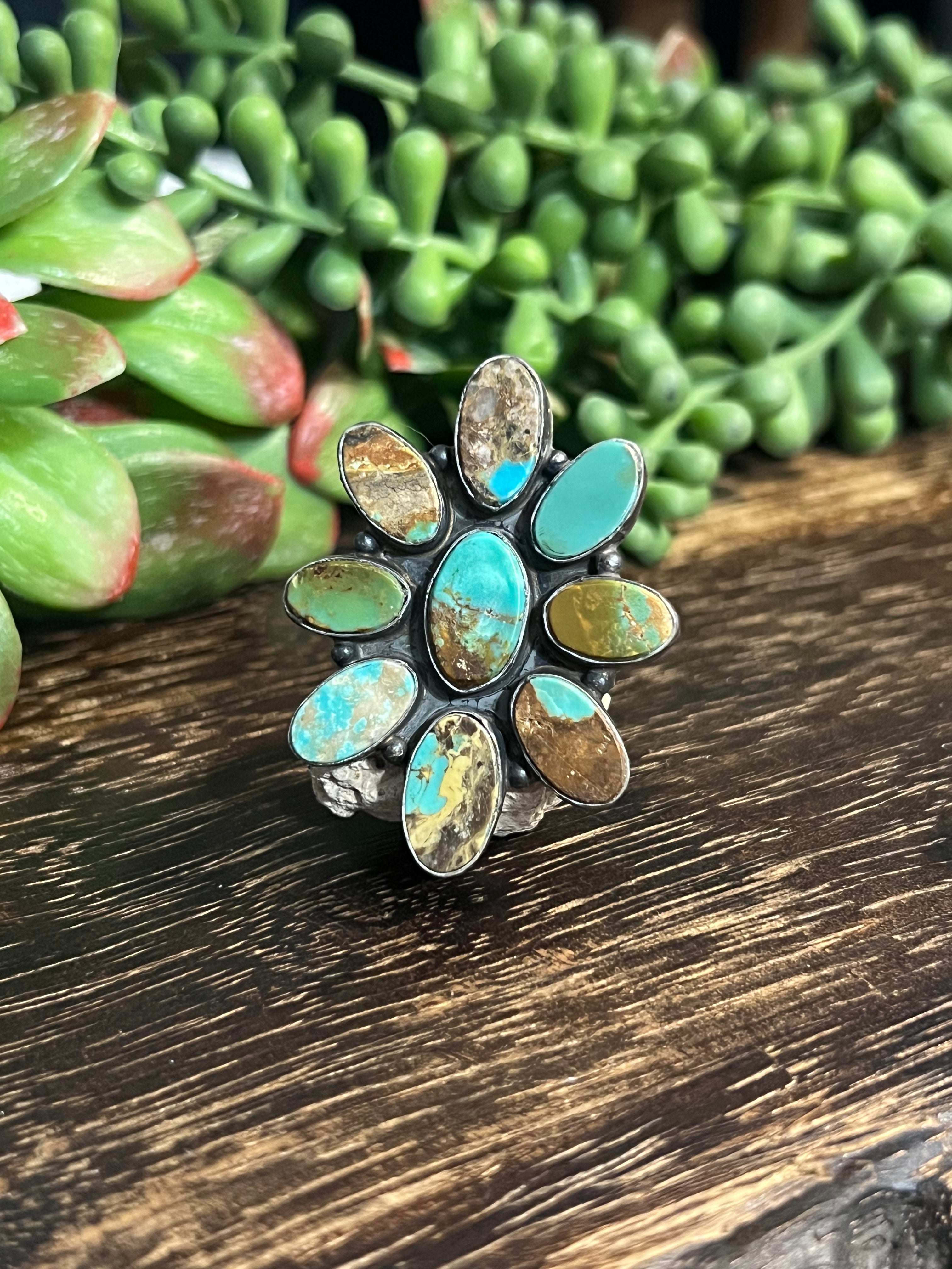 Navajo Royston Turquoise & Sterling Silver Ring Size 7.75