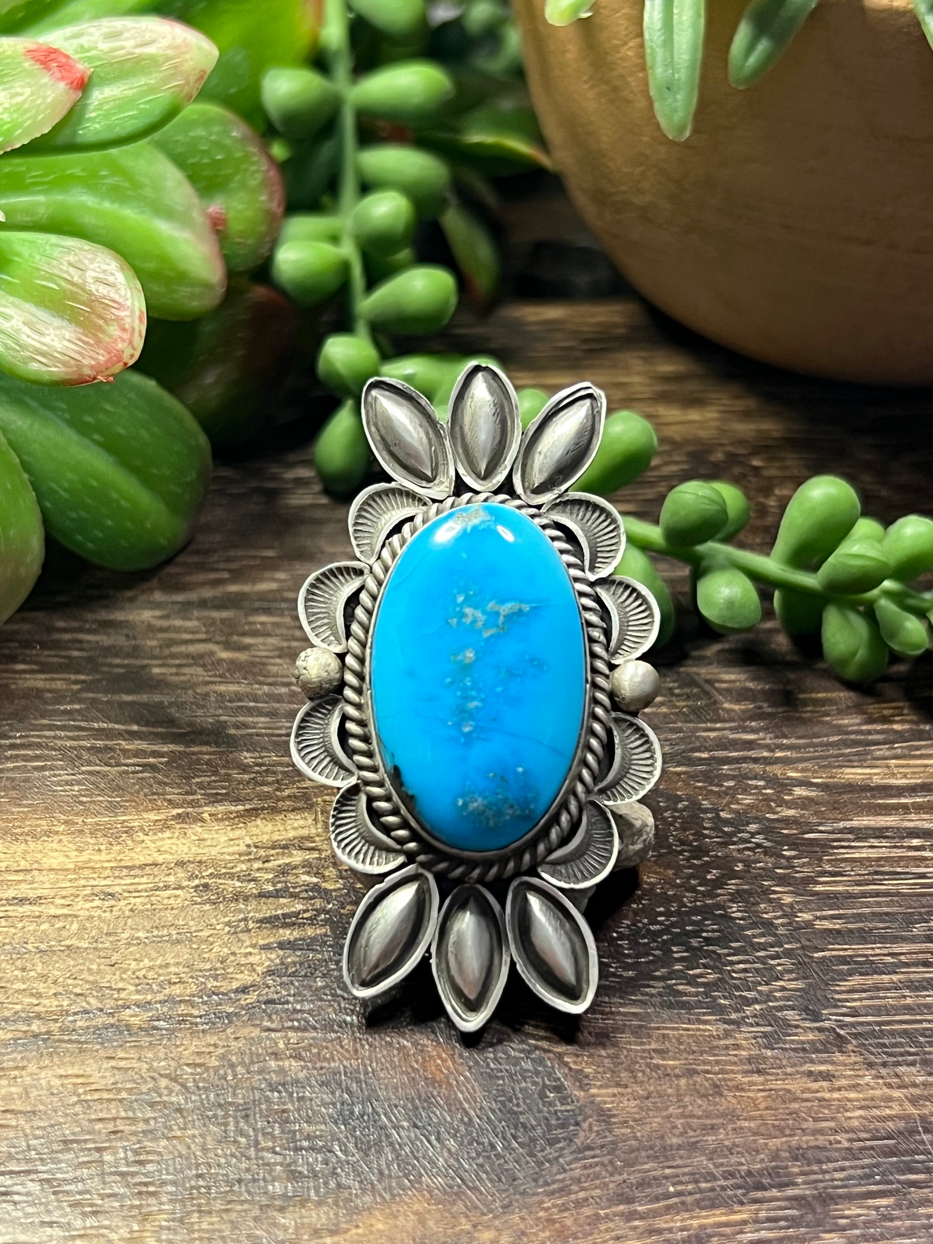 Alex Sanchez Blue Bird Turquoise & Sterling Silver Adjustable Ring