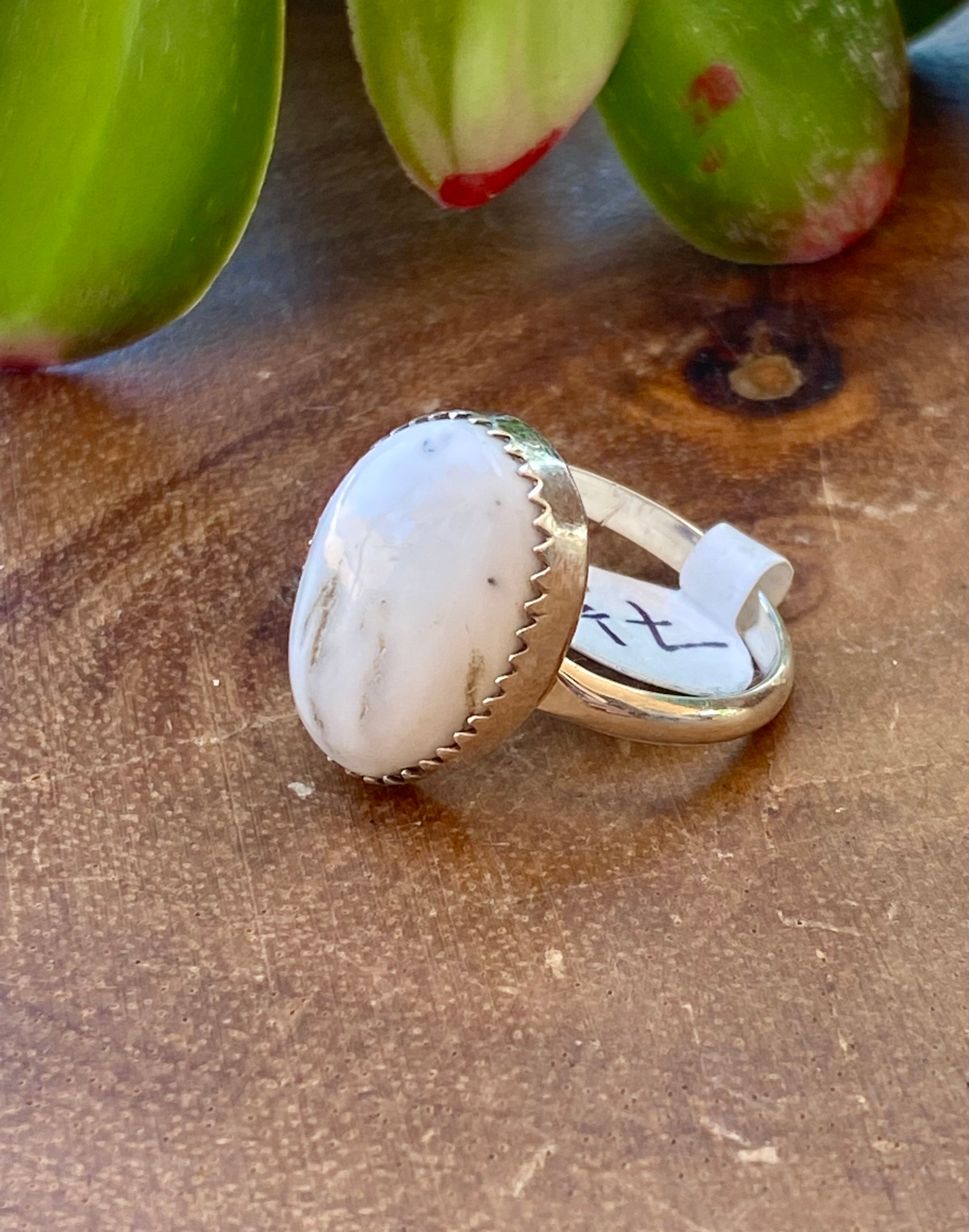 Navajo Made White Buffalo & Sterling Silver Ring Size 7.5