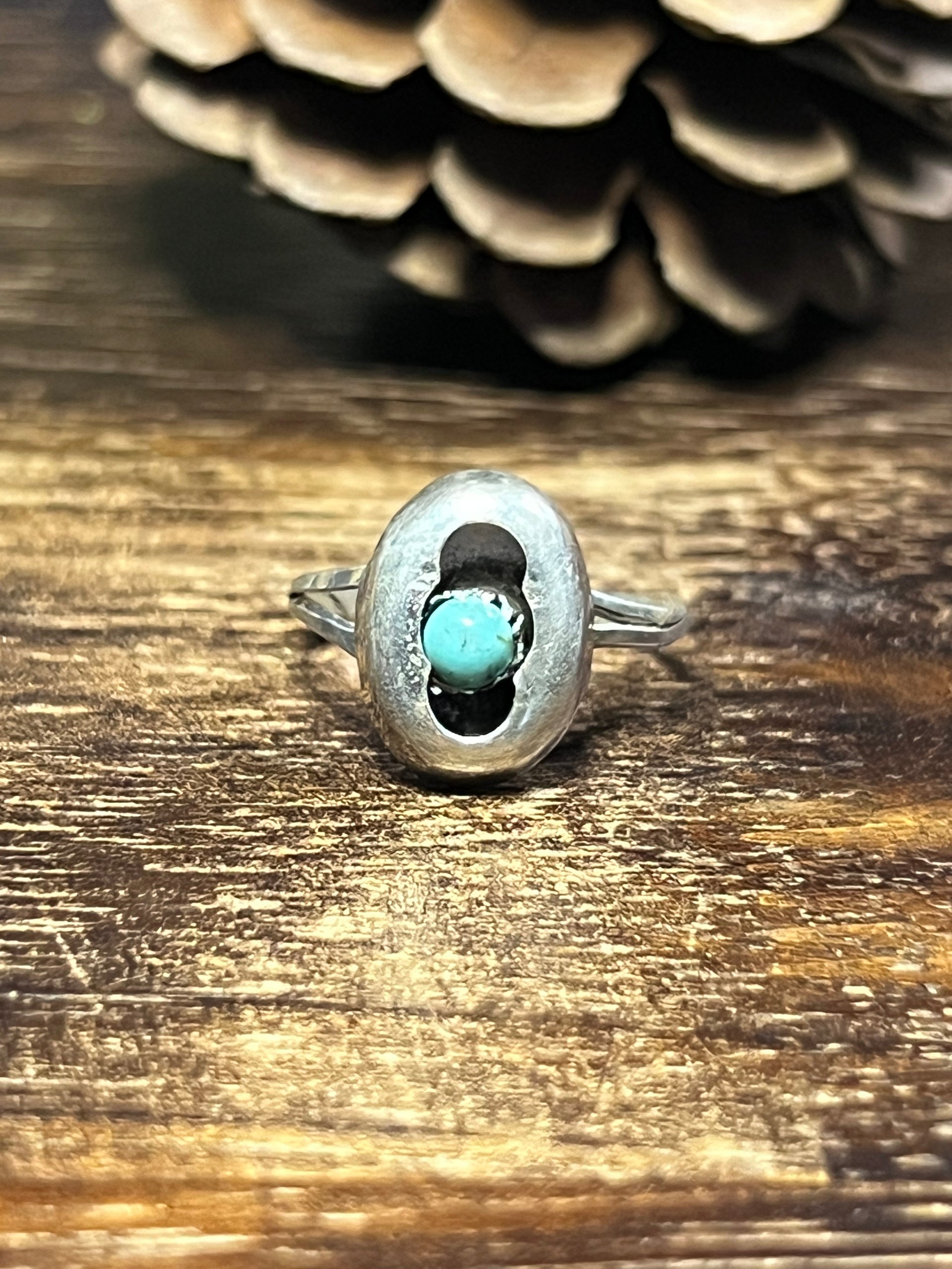 Navajo Made Kingman Turquoise & Sterling Silver Shadow Box Ring