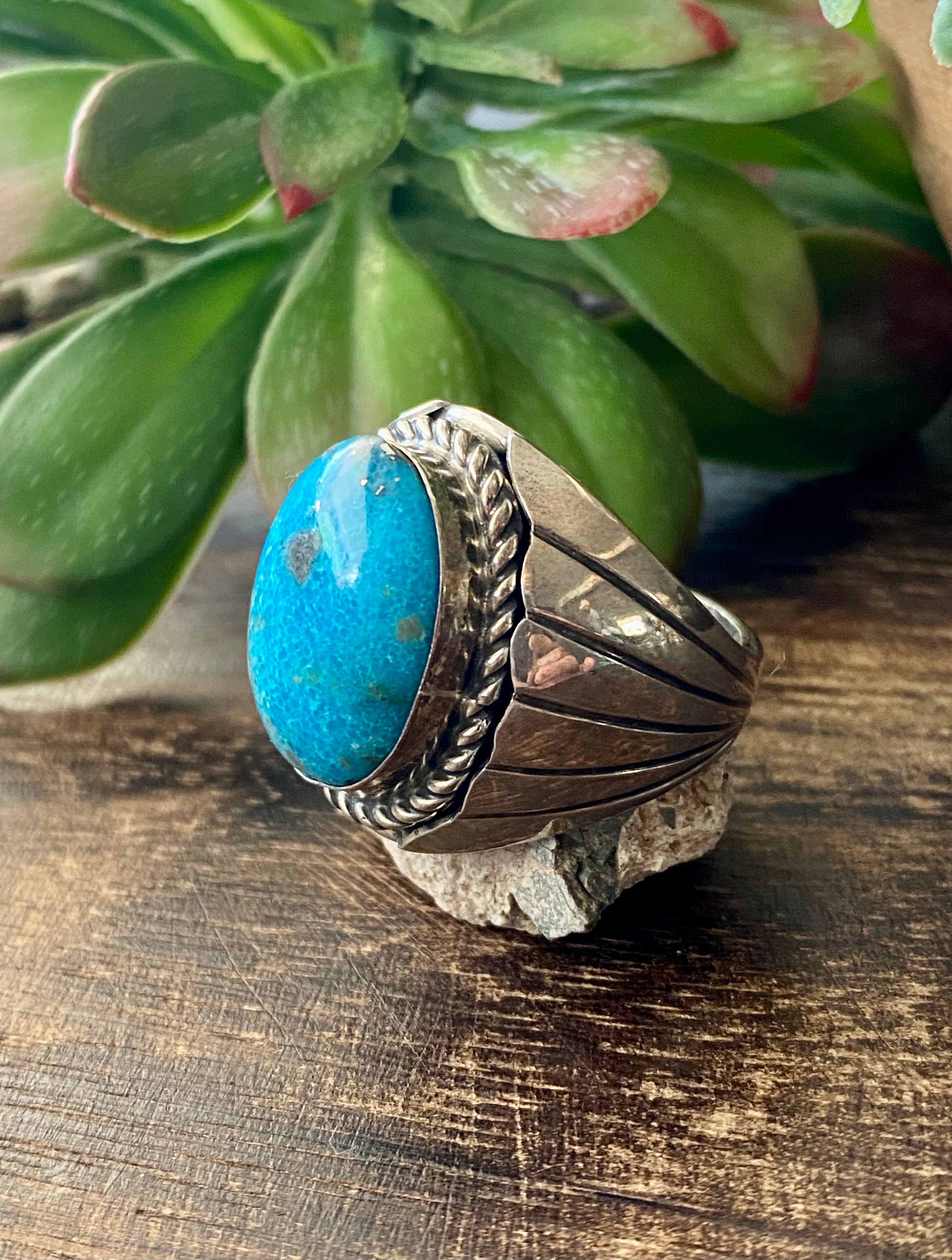 Tony Yazzie Kingman Turquoise & Sterling Silver Ring Size 11.25