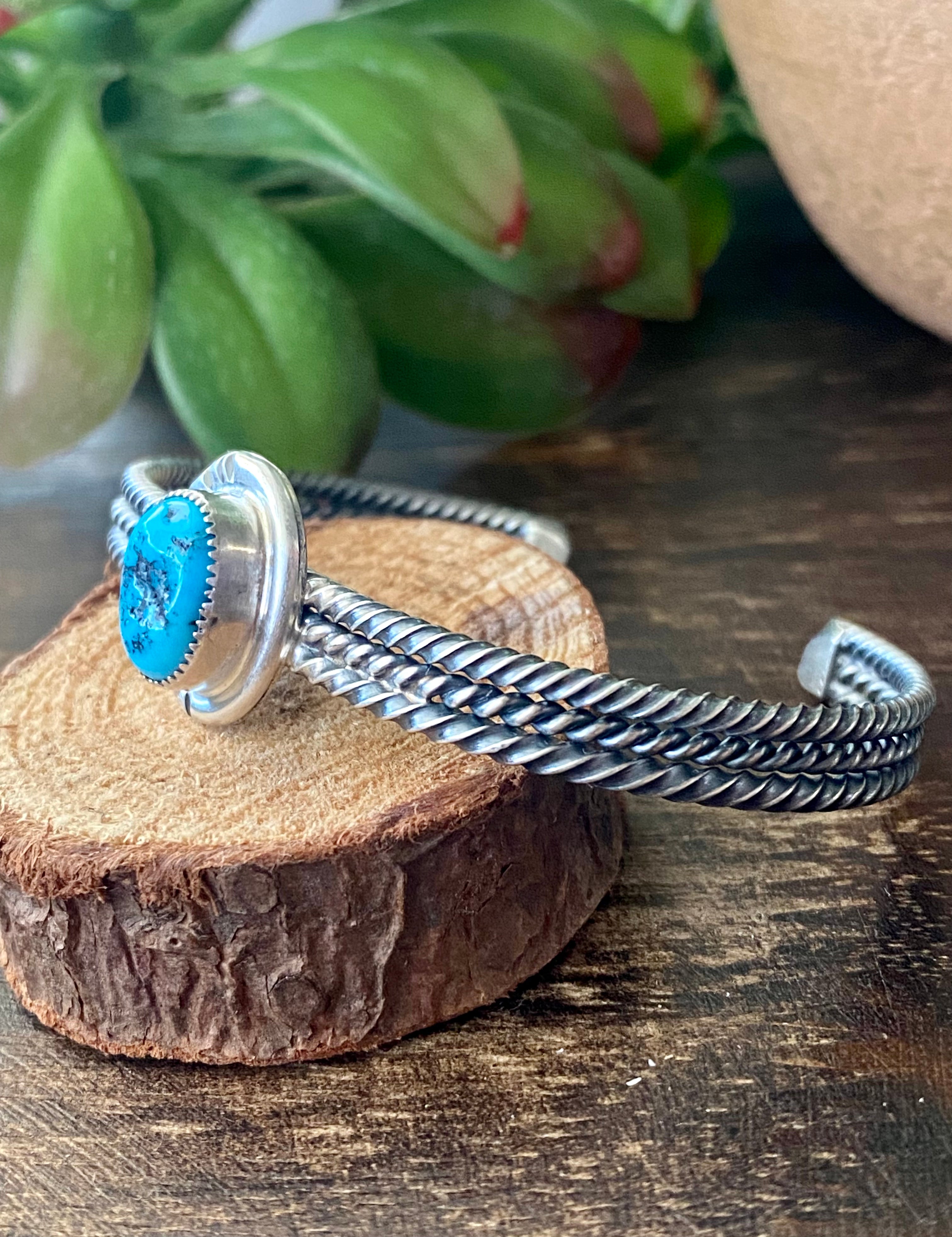 Navajo Made Kingman Turquoise & Sterling Silver Cuff Bracelet