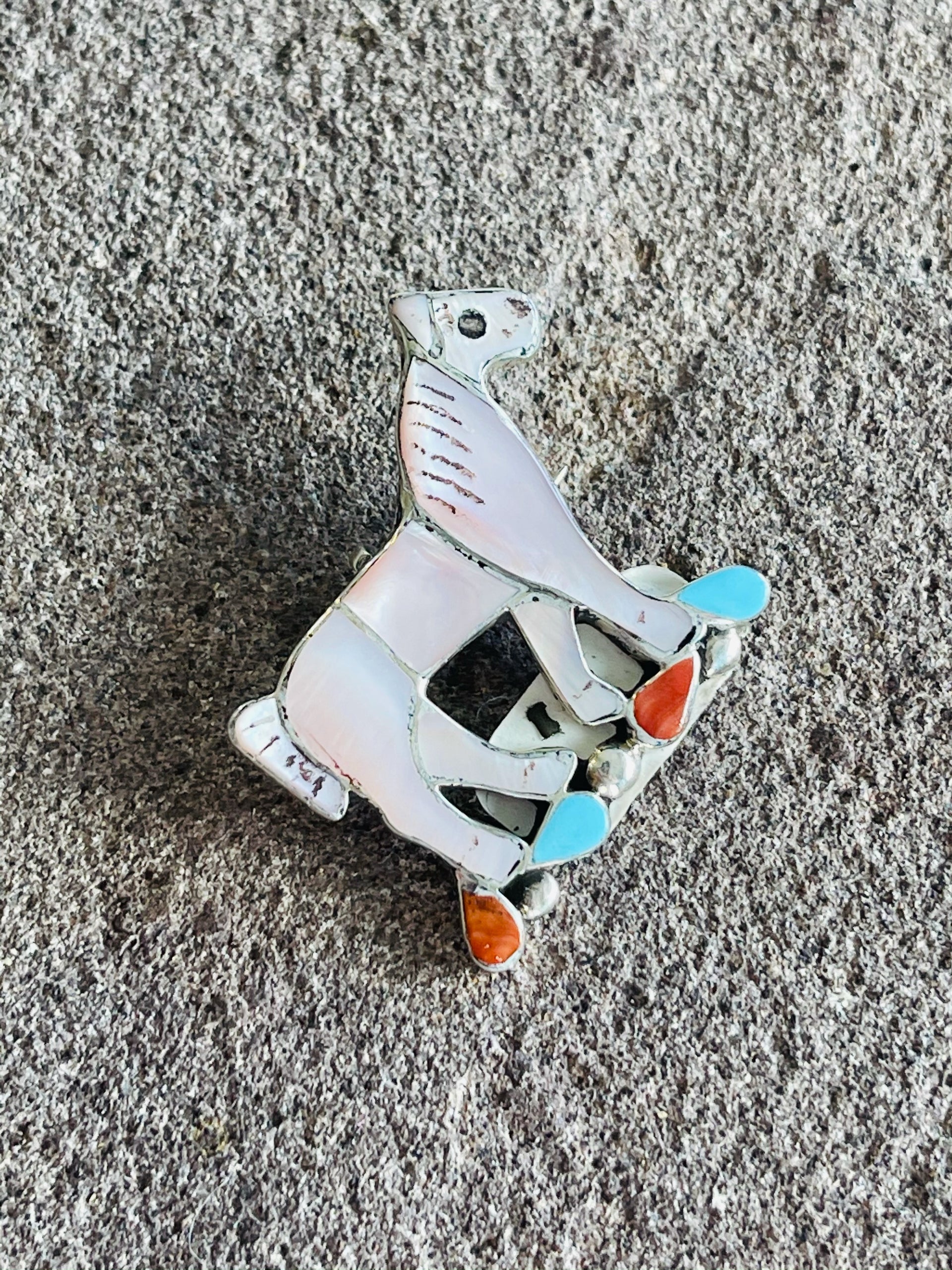 Carlene Leekity Multi Stone & Sterling Silver Inlay Horse Pin/Pendant