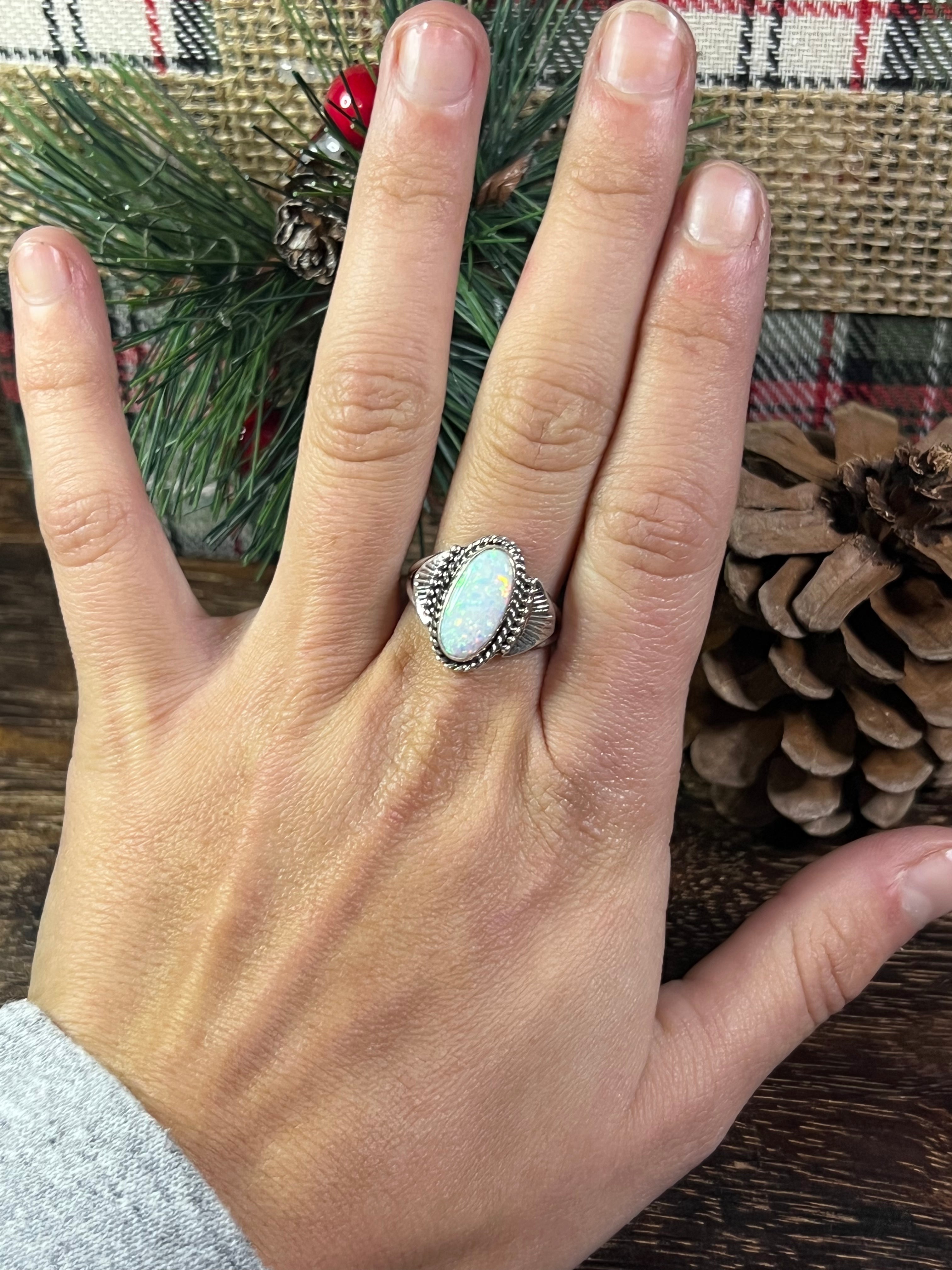 Navajo Made Opal (Man Made) & Sterling Silver Ring Size 7.5