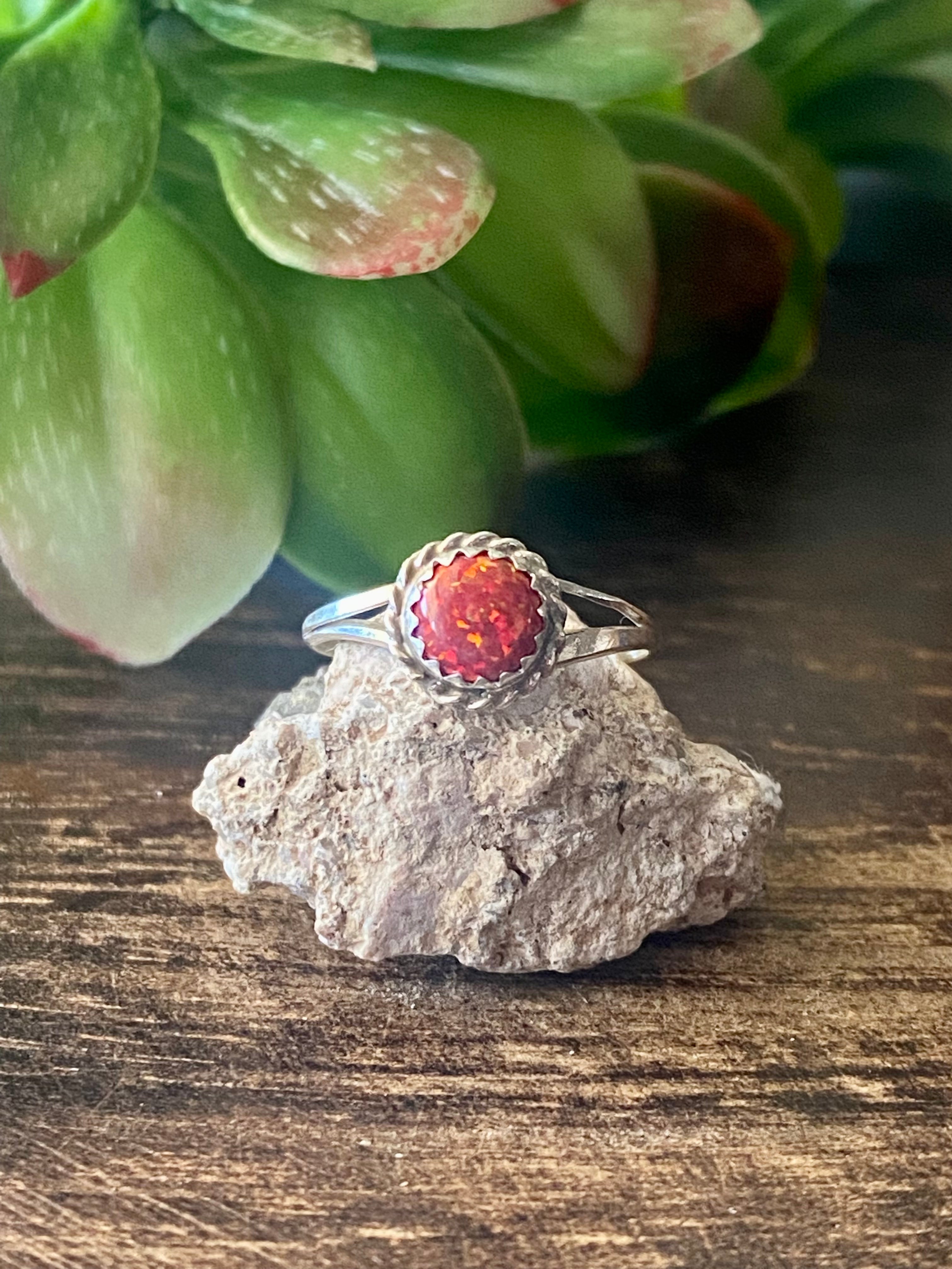 Navajo Made Red Opal & Sterling Silver Ring