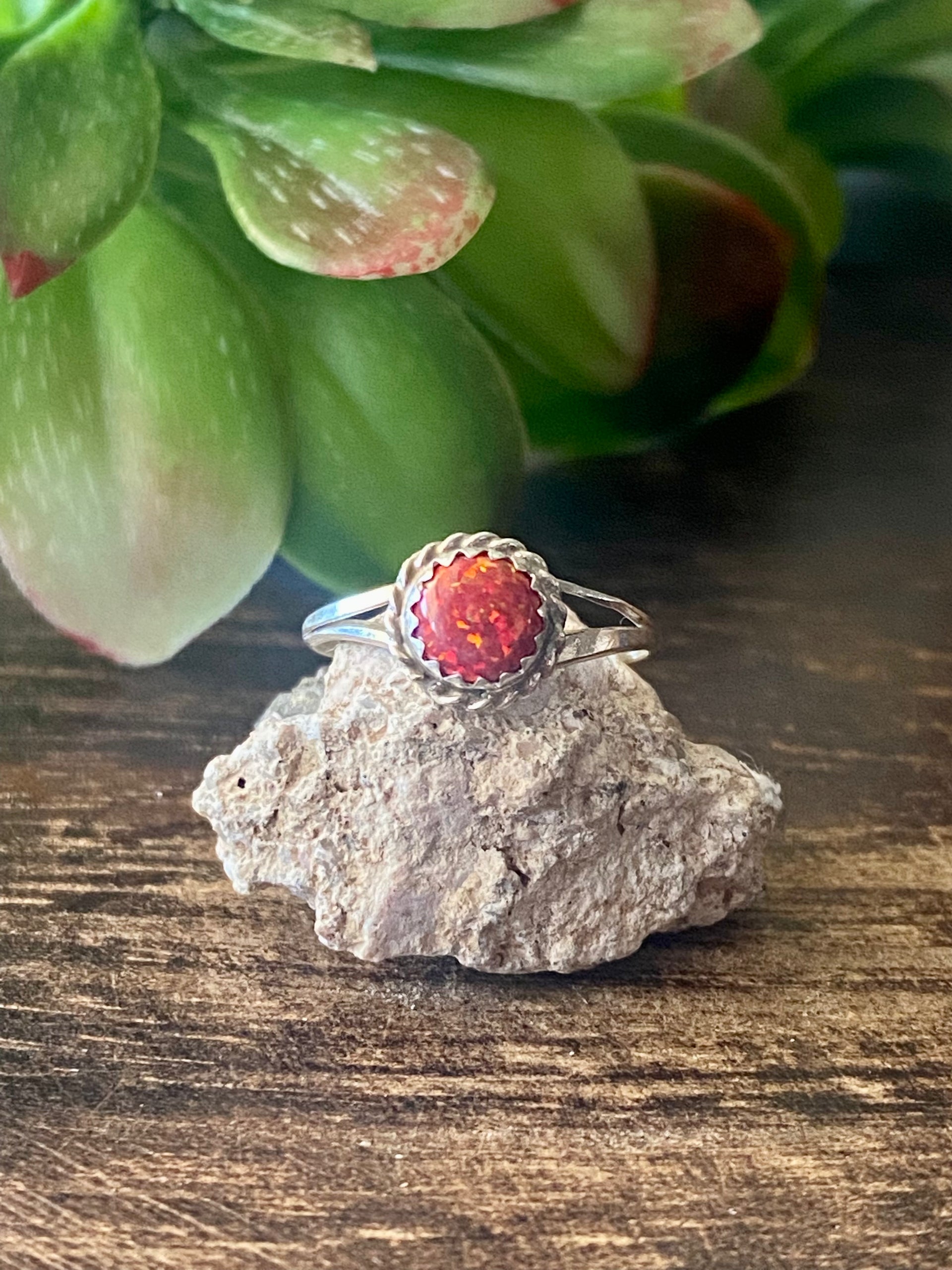 Navajo Made Red Opal & Sterling Silver Ring