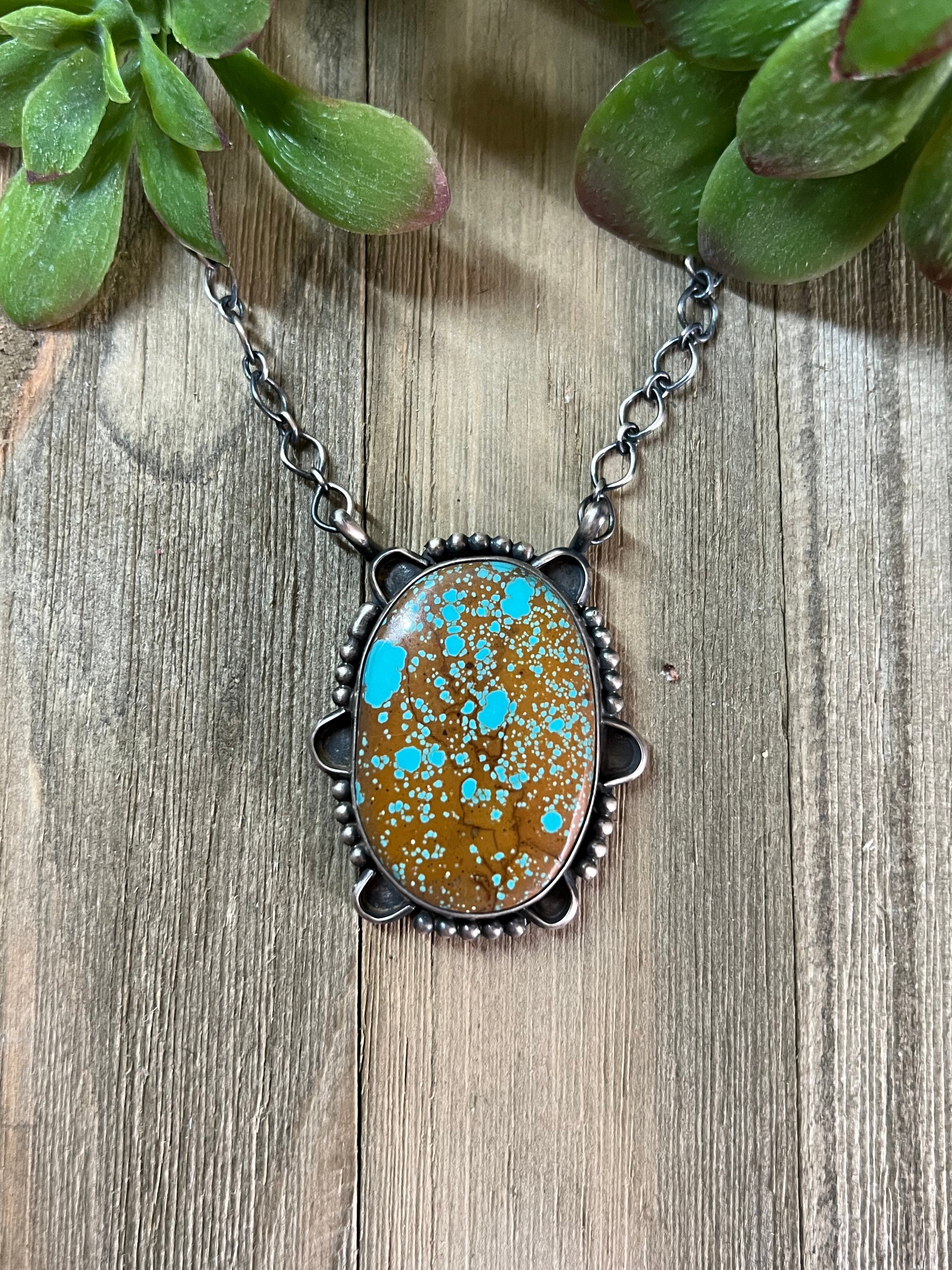 Navajo Made #8 Turquoise & Sterling Silver Necklace