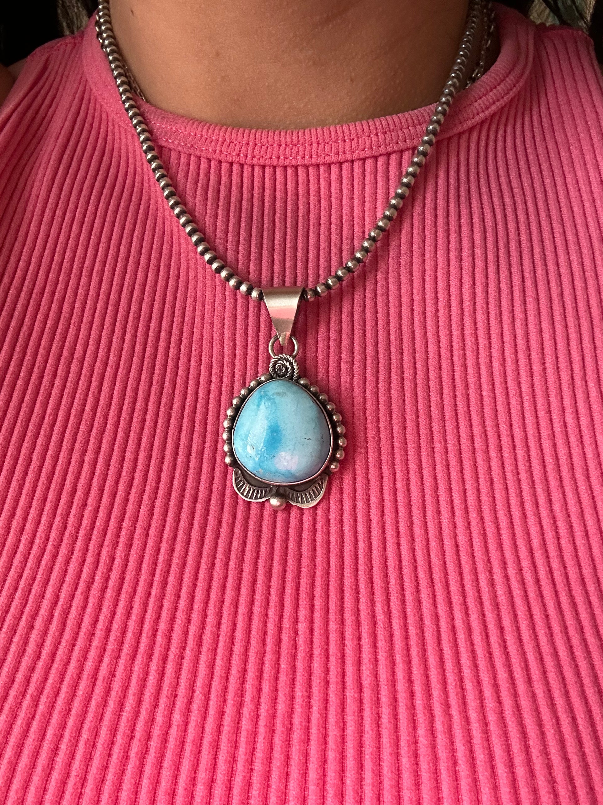 Tia Long Kingman Turquoise & Sterling Silver Pendant