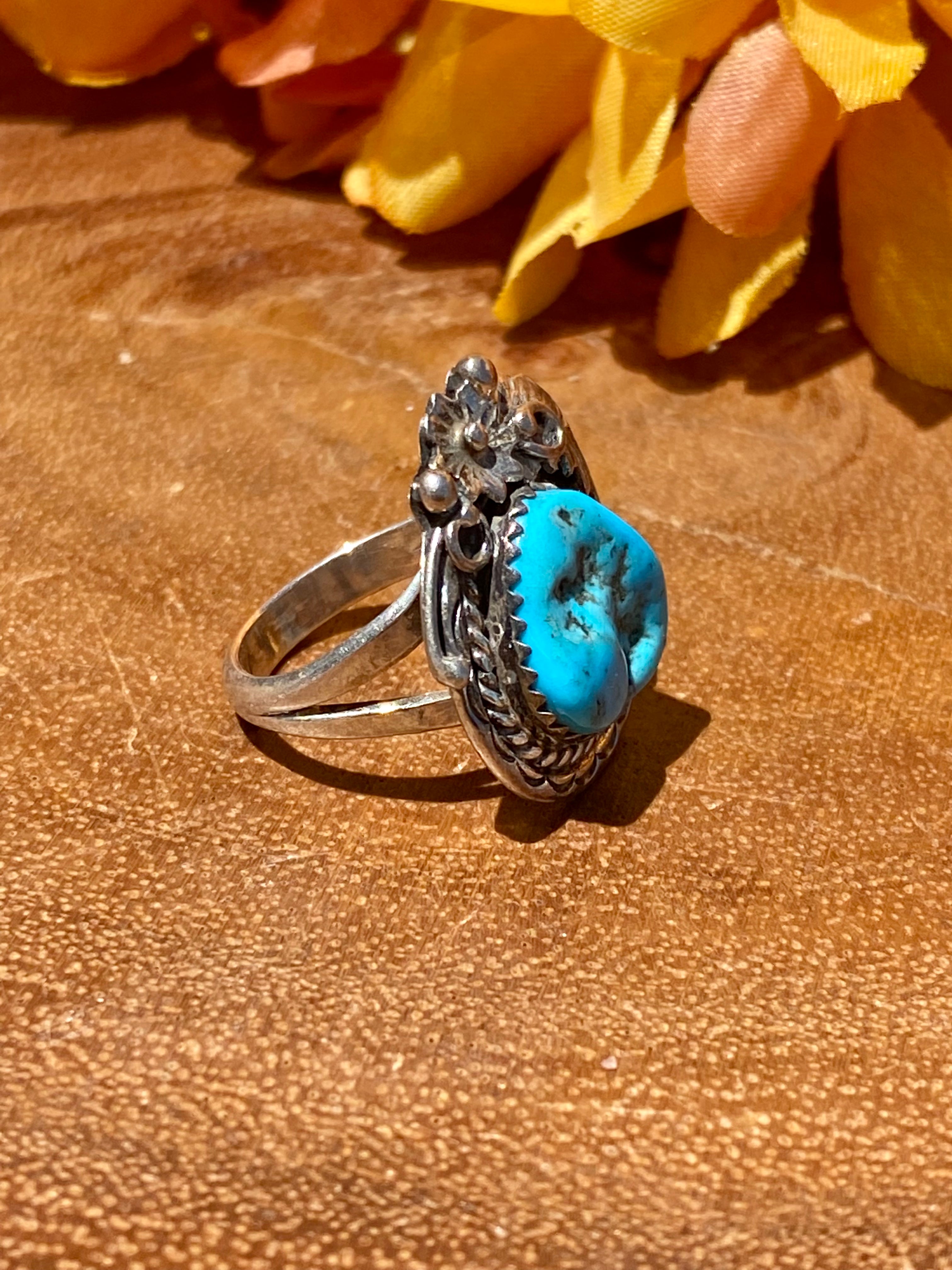 Navajo Made Kingman Turquoise & Sterling Silver Ring Size 5.5