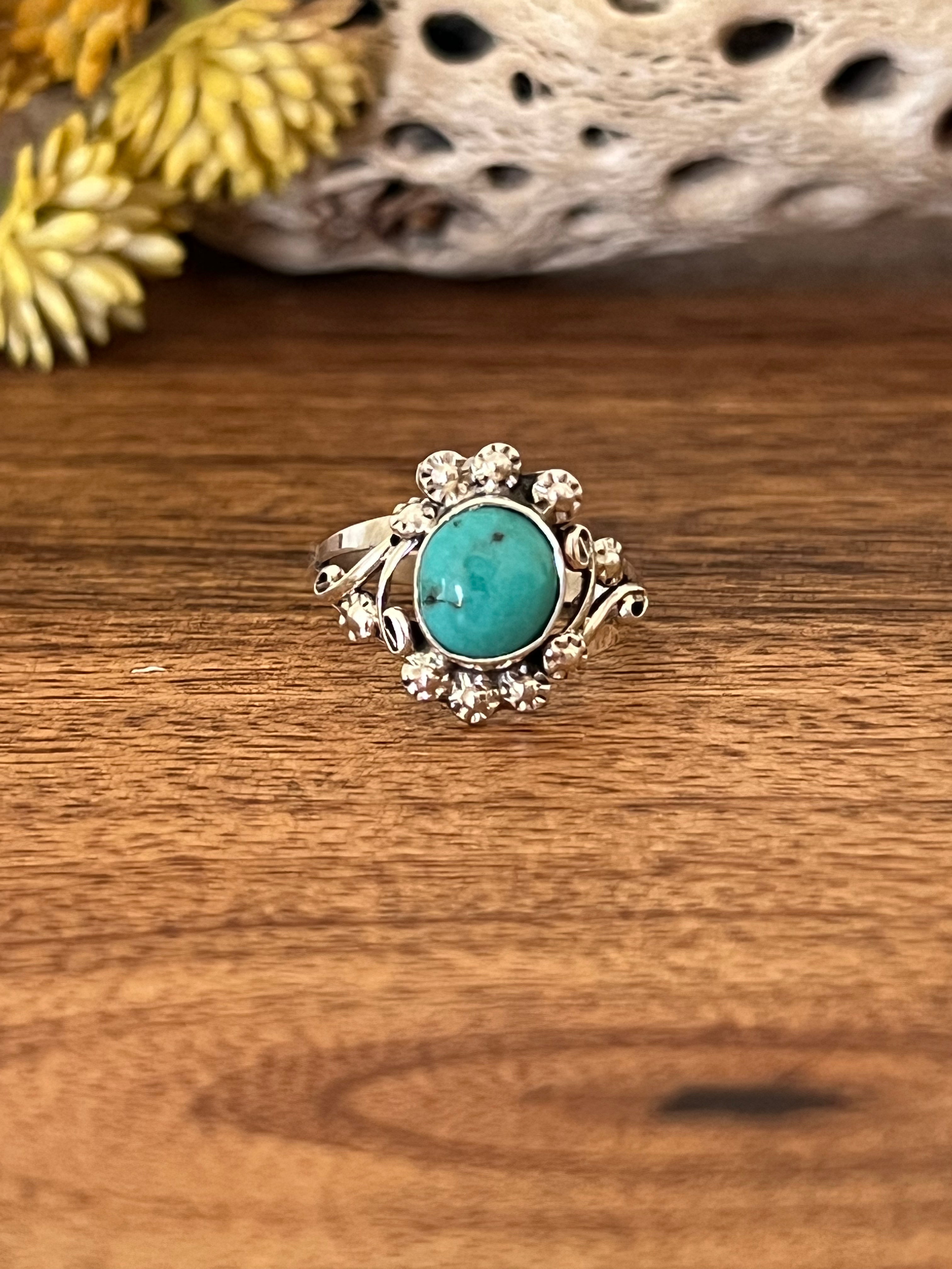 Navajo Made Kingman Turquoise & Sterling Silver Ring Size 9