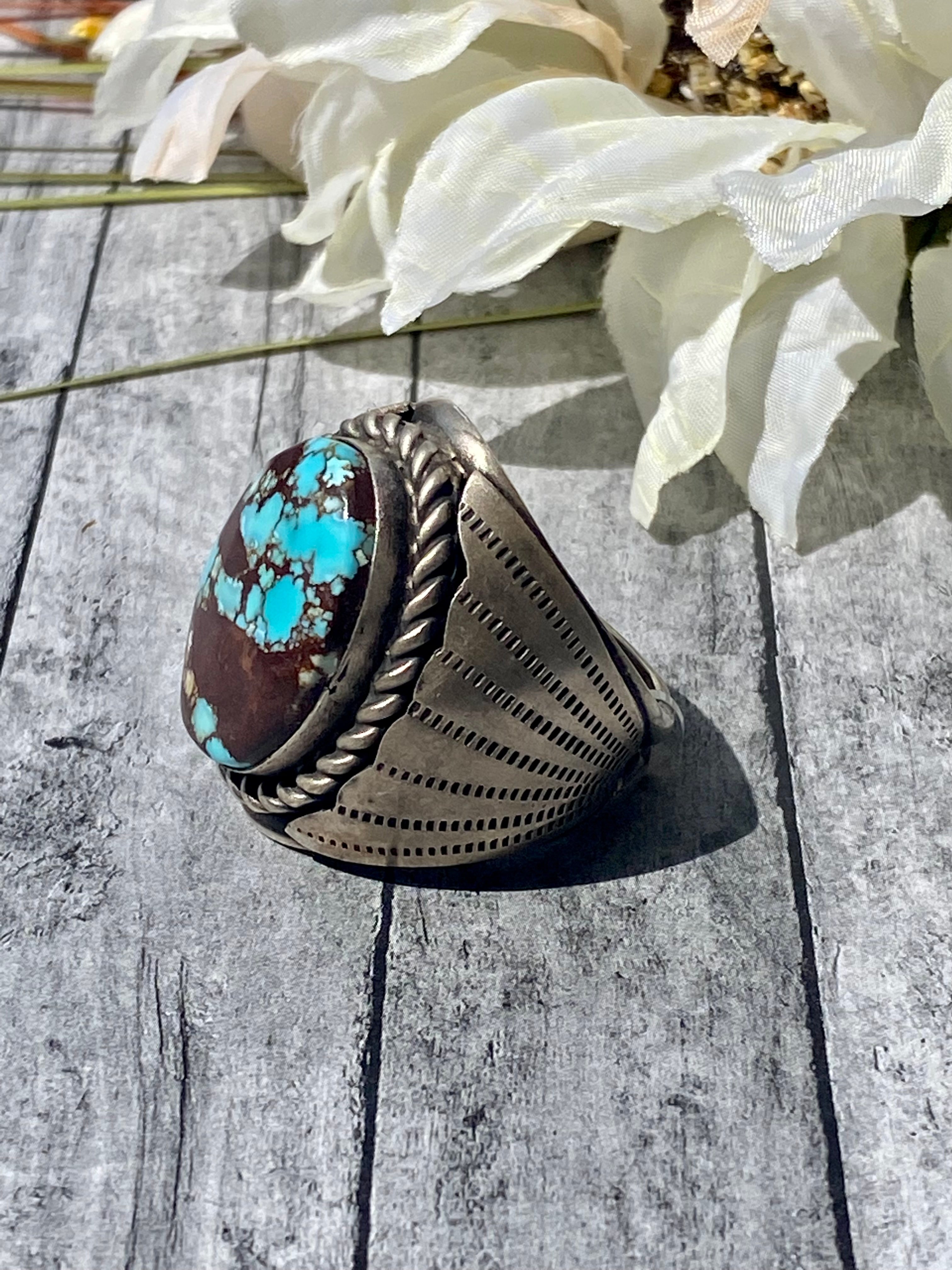 Tony Yazzie Golden Hill’s Turquoise & Sterling Silver Men’s Ring Size 12.75