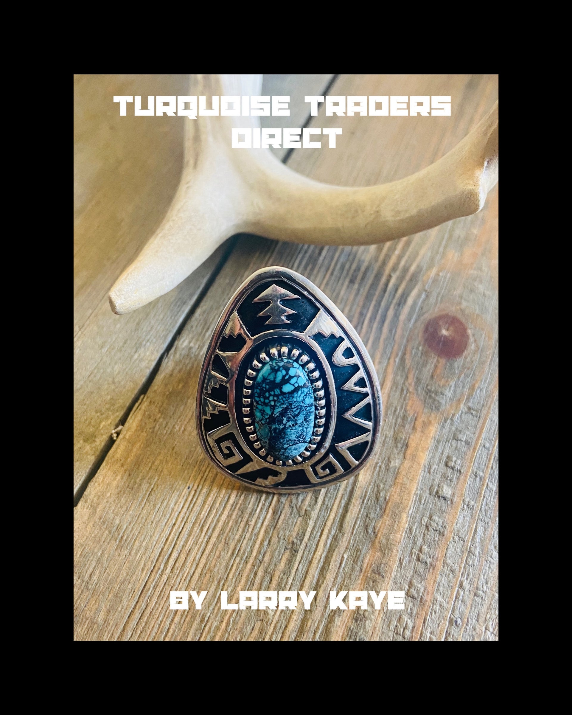 Larry Kaye Kingman Spiderweb Turquoise & Sterling Silver Overlay Ring Size 9